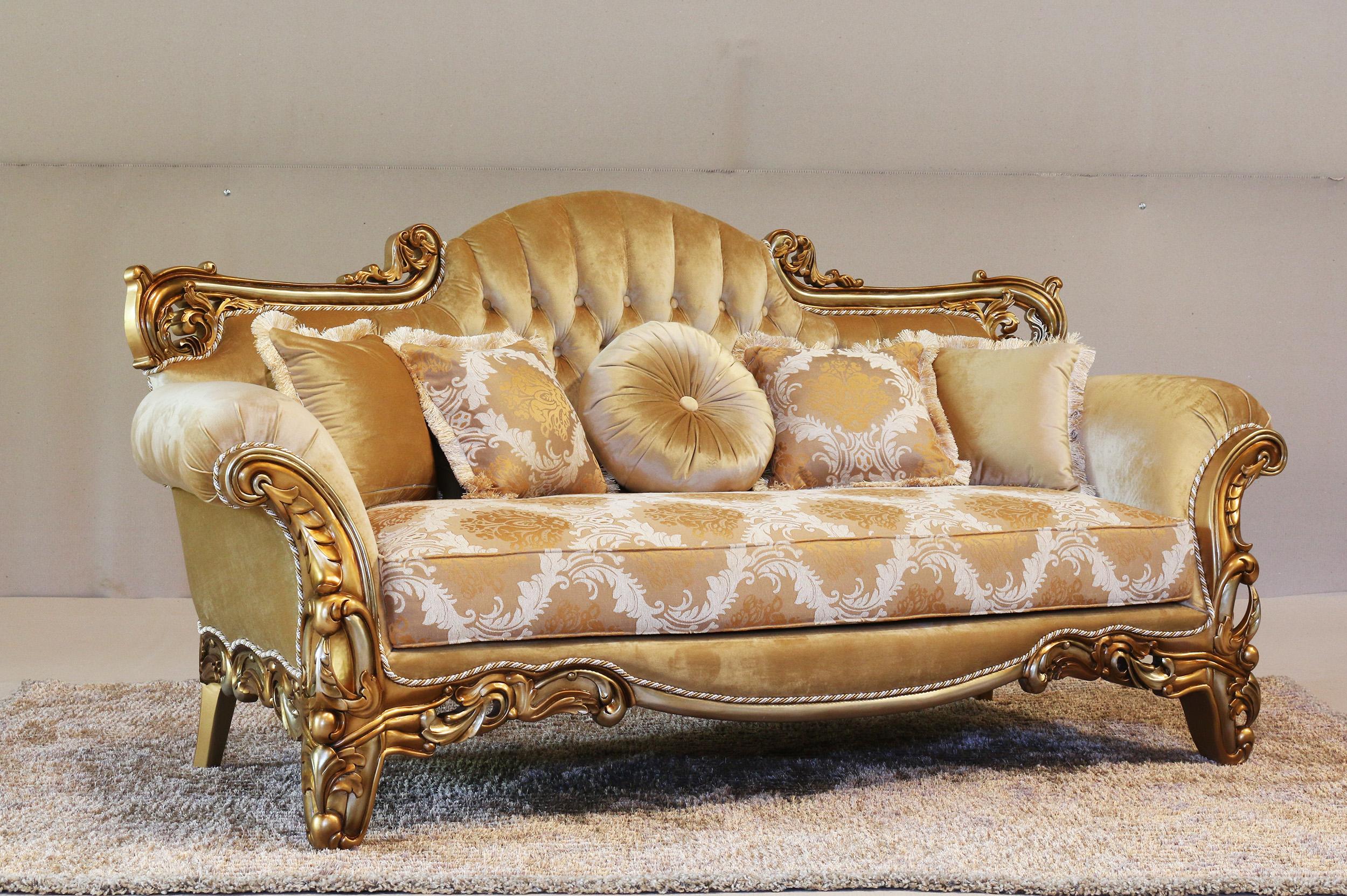 

    
 Order  Luxury Golden Brown & Silver Wood Trim ALEXSANDRA Sofa Set 3Pcs EUROPEAN FURNITURE
