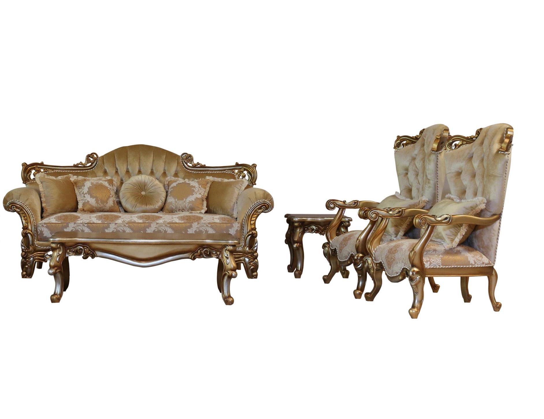 Classic, Traditional Sofa Set ALEXSANDRA 43553-Set-3 in Silver, Gold, Brown Fabric