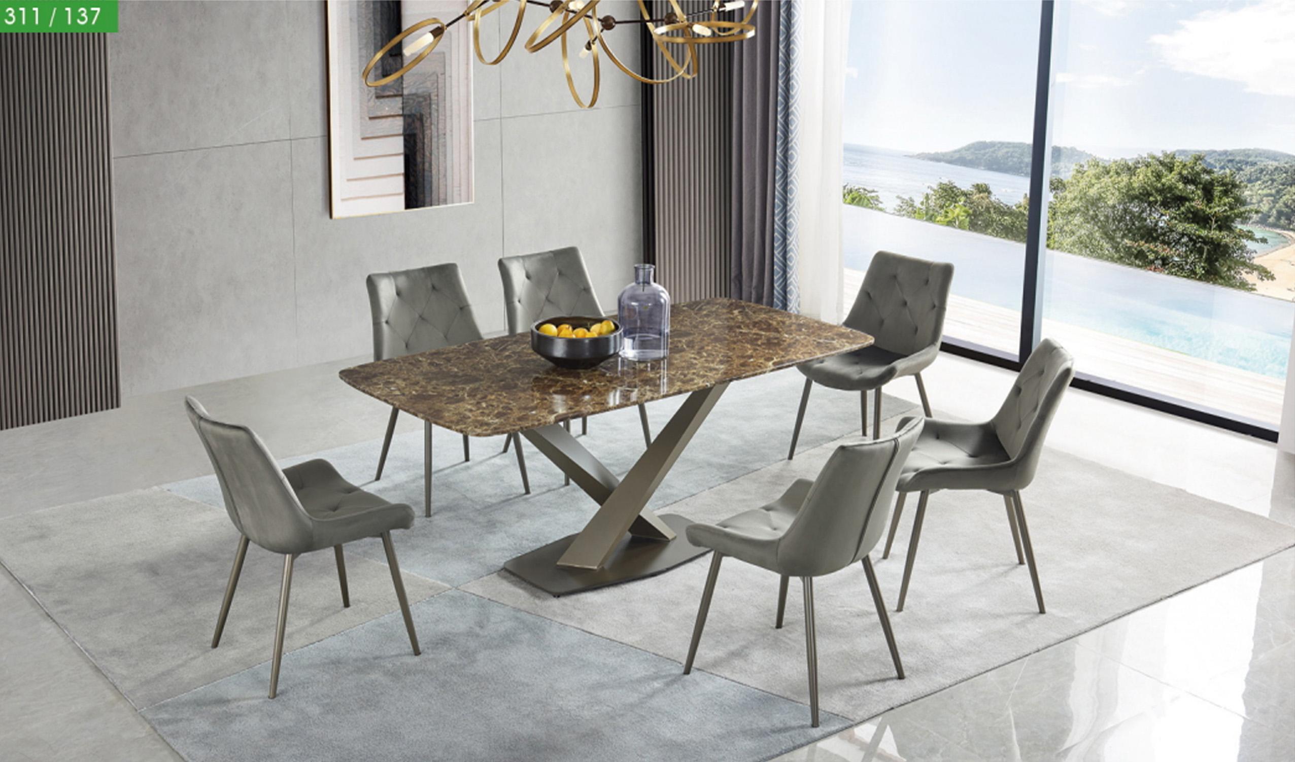 Contemporary Dining Table Set 311DININGTABLE 311DININGTABLE-7PC in Golden Brown Microfiber