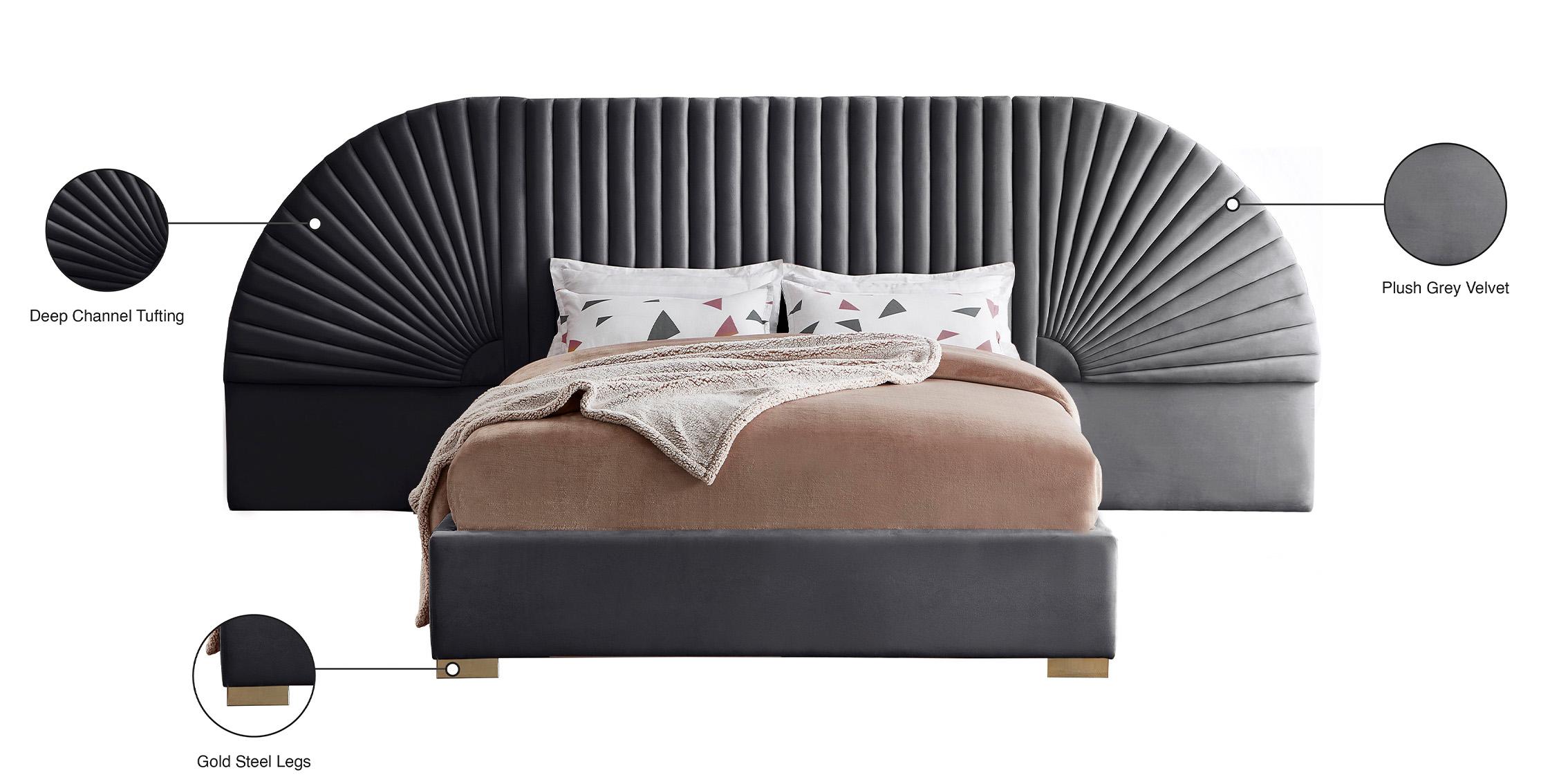 

        
753359802947Luxury Grey Velvet Channel-Tufted King Bed Set 3P CLEO Grey-K Meridian Modern
