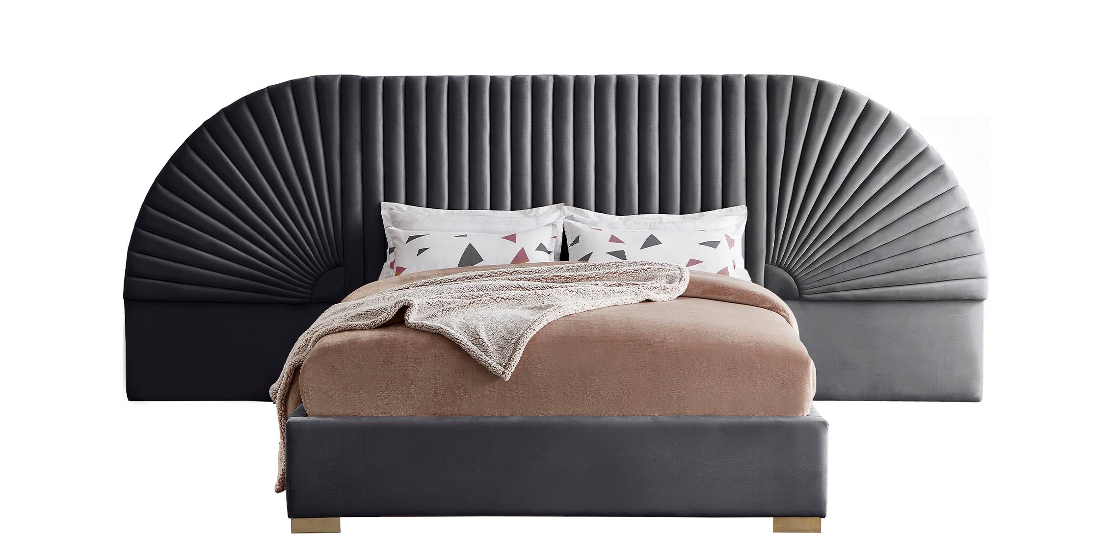 

    
Luxury Grey Velvet Channel-Tufted Queen Bed CLEO Grey-Q Meridian Modern
