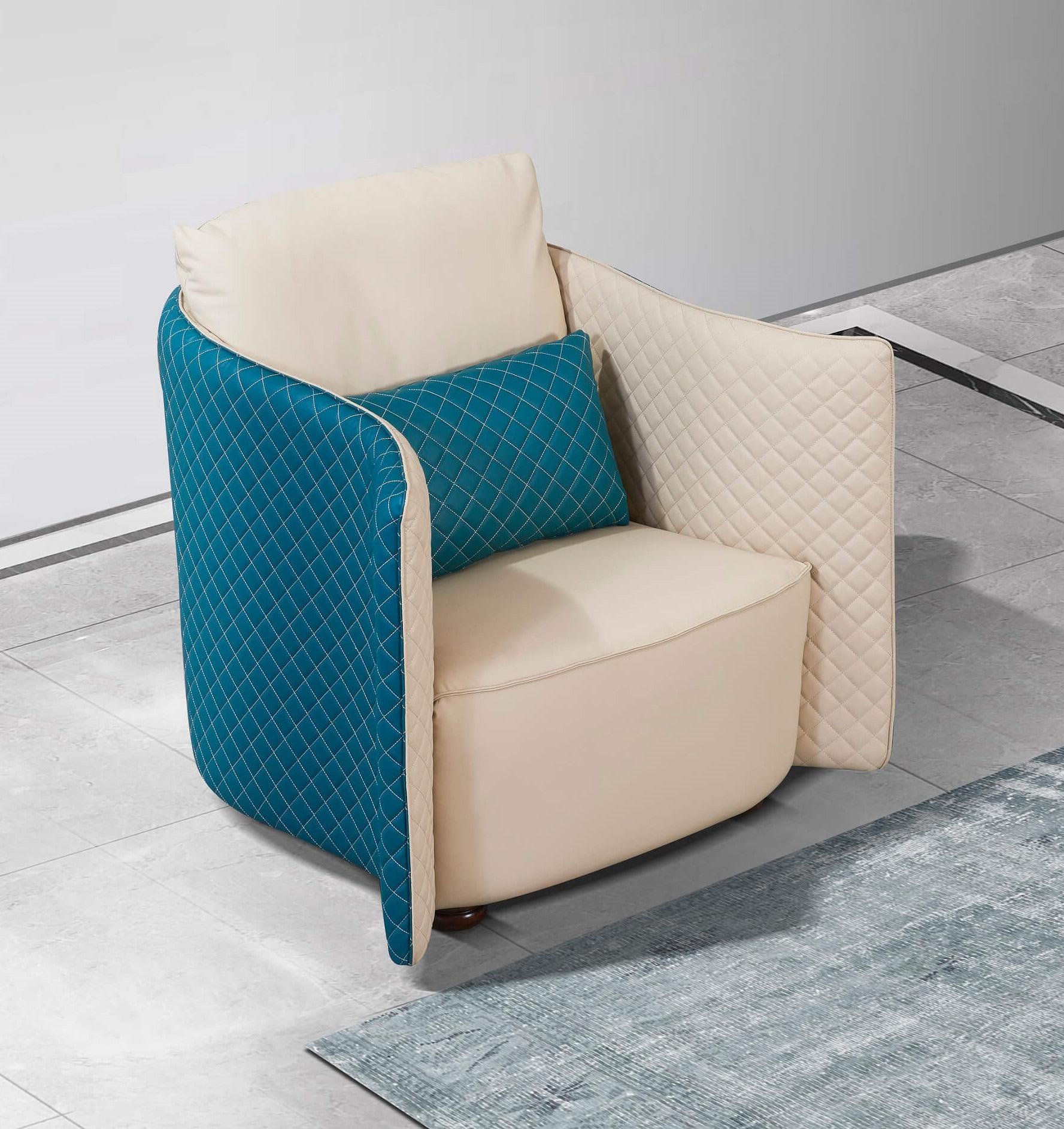 

    
Luxury Italian Leather Beige & Blue MAKASSAR Arm Chair EUROPEAN FURNITURE Modern
