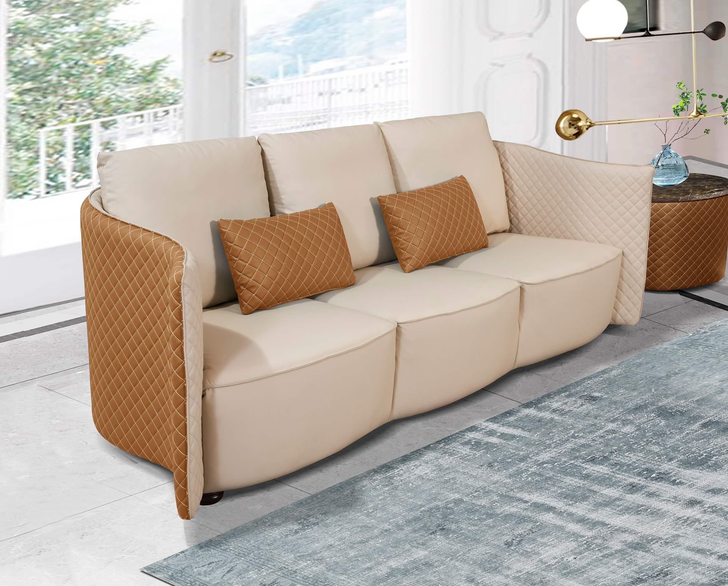 

    
Beige & Orange Italian Leather Sofa MAKASSAR EUROPEAN FURNITURE
