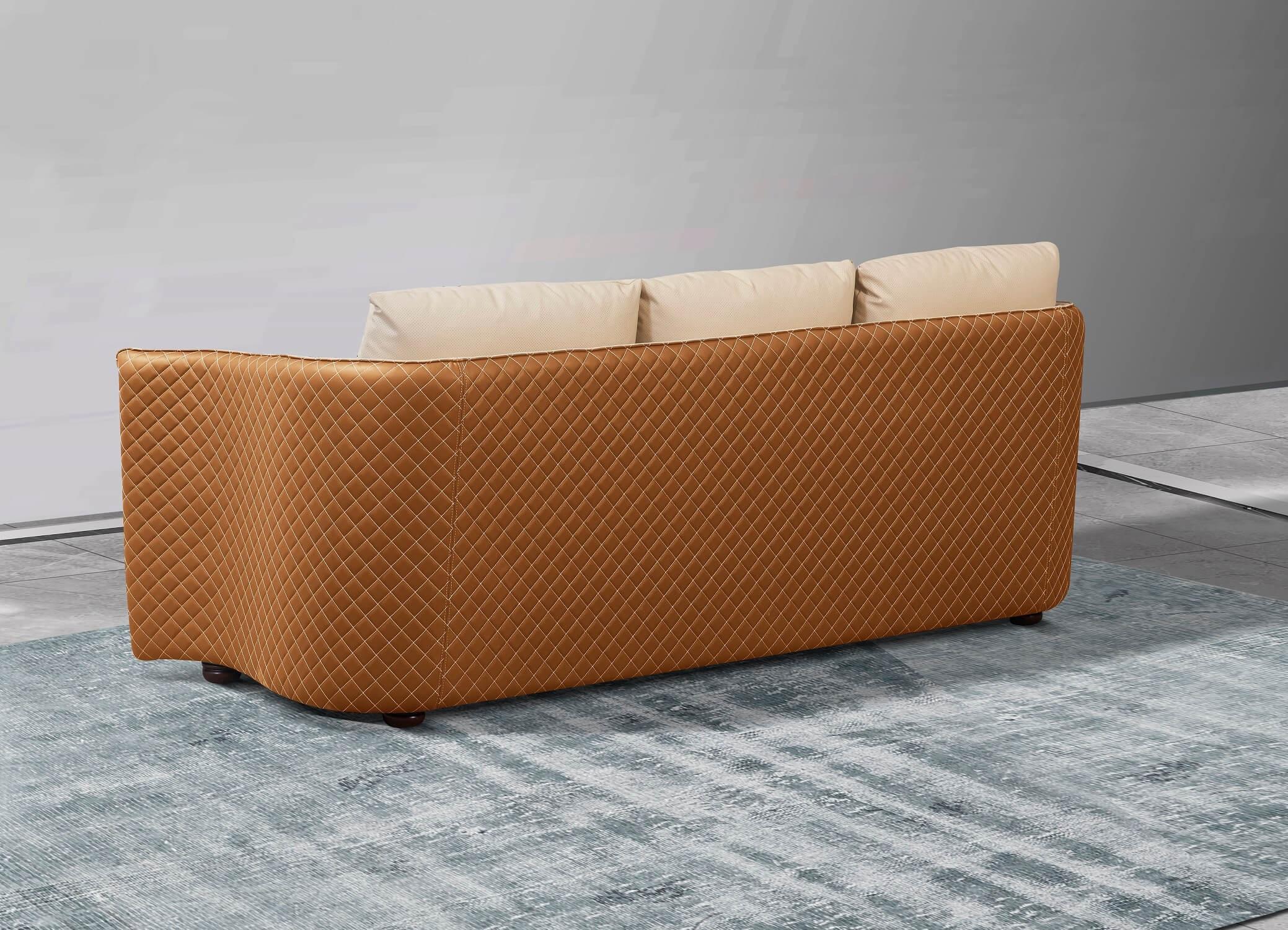 

    
Beige & Orange Italian Leather Sofa MAKASSAR EUROPEAN FURNITURE
