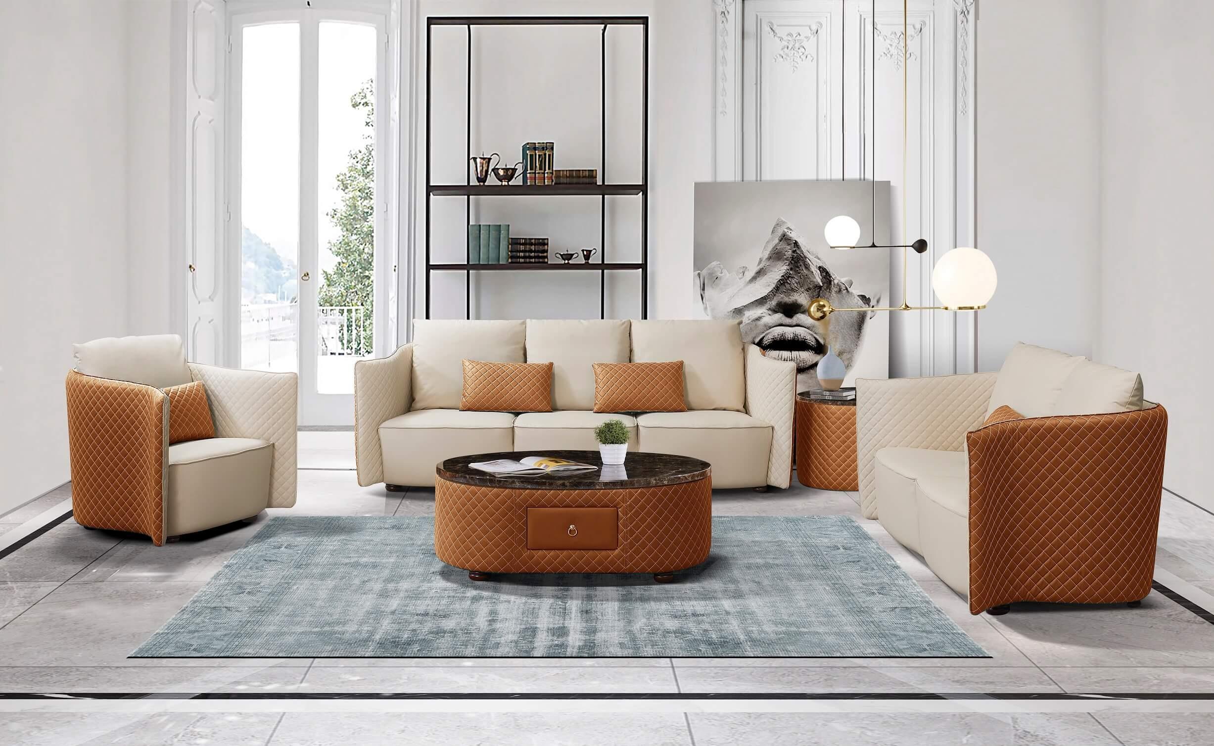 

                    
Buy Luxury Italian Leather Beige & Orange Sofa Set 2 Pcs MAKASSAR EUROPEAN FURNITURE
