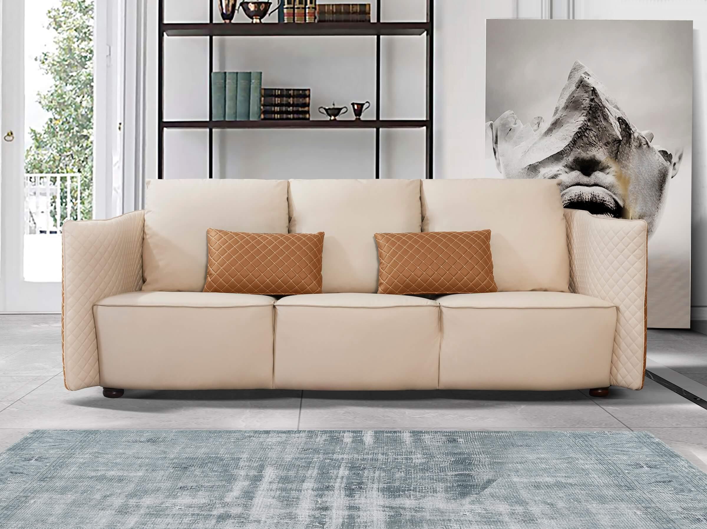 

                    
Buy Luxury Italian Leather Beige & Orange Sofa Set 3Pcs MAKASSAR EUROPEAN FURNITURE

