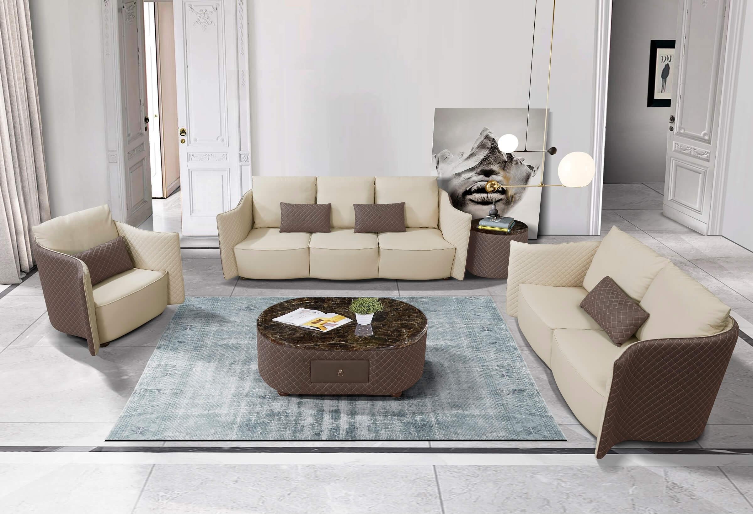 

    
Luxury Italian Leather Lite Grey & Taupe Sofa Set 3Pcs MAKASSAR EUROPEAN FURNITURE
