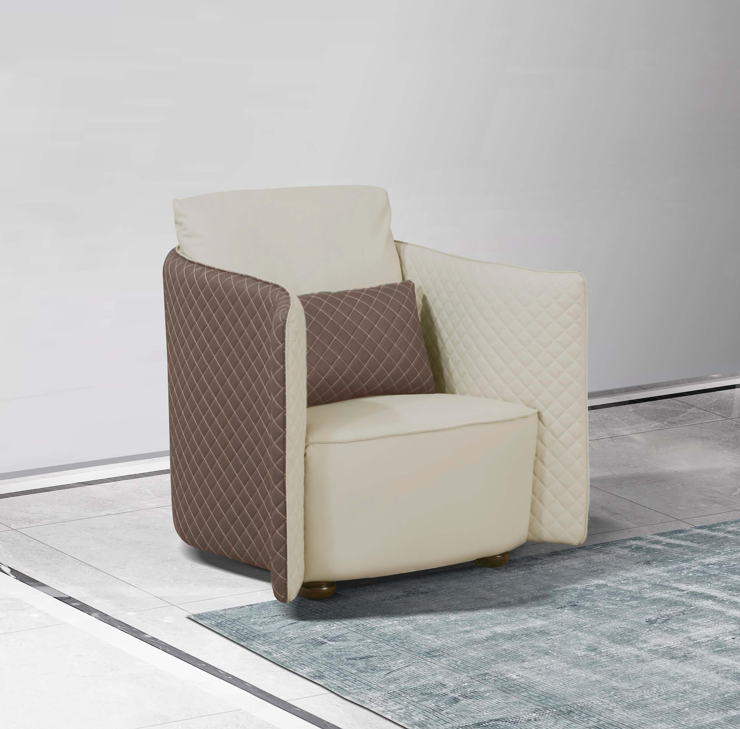 

    
Luxury Italian Leather Lite Grey & Taupe Arm Chair MAKASSAR EUROPEAN FURNITURE
