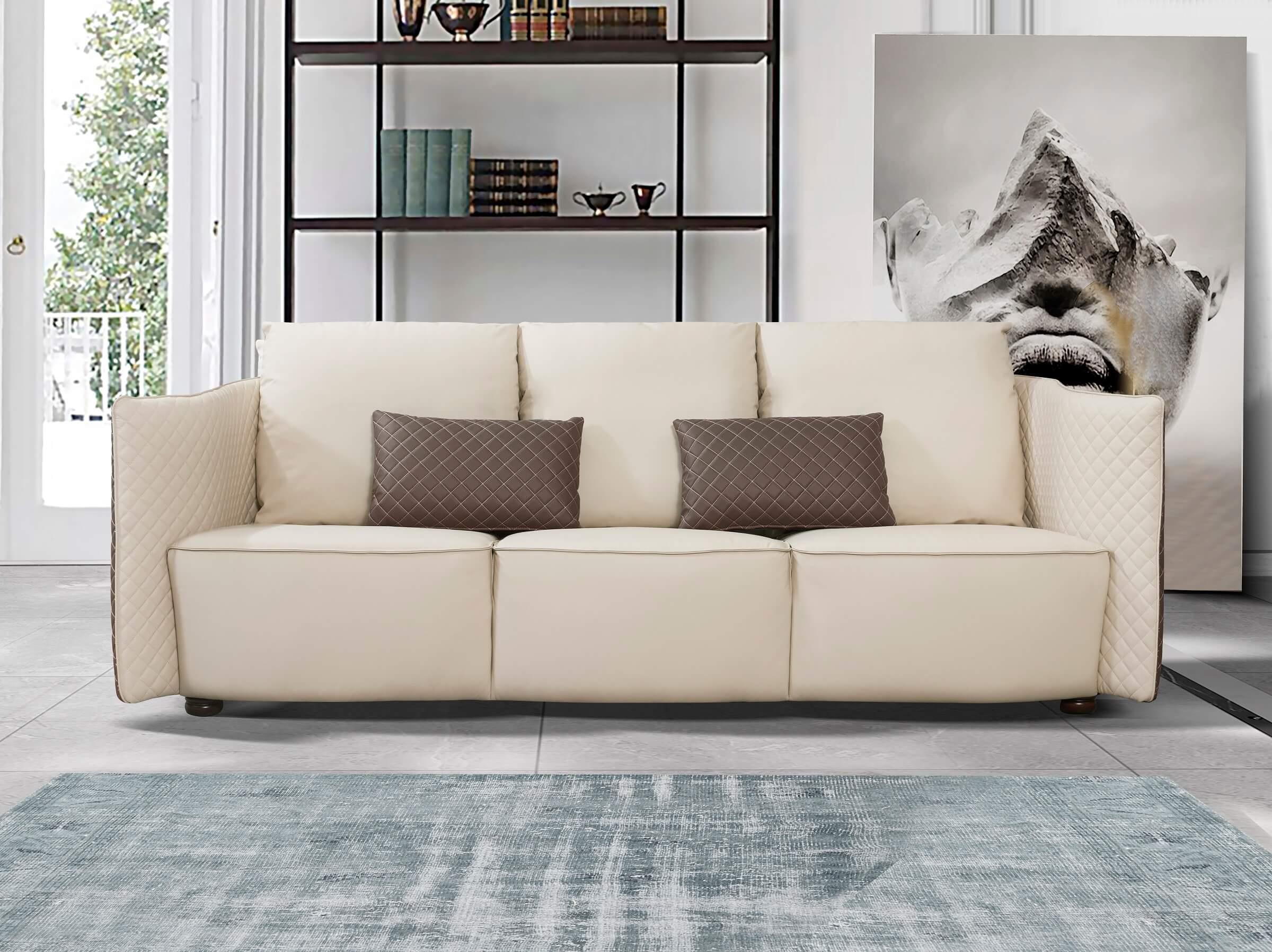 

    
Luxury Italian Leather Lite Grey & Taupe Sofa MAKASSAR EUROPEAN FURNITURE Modern
