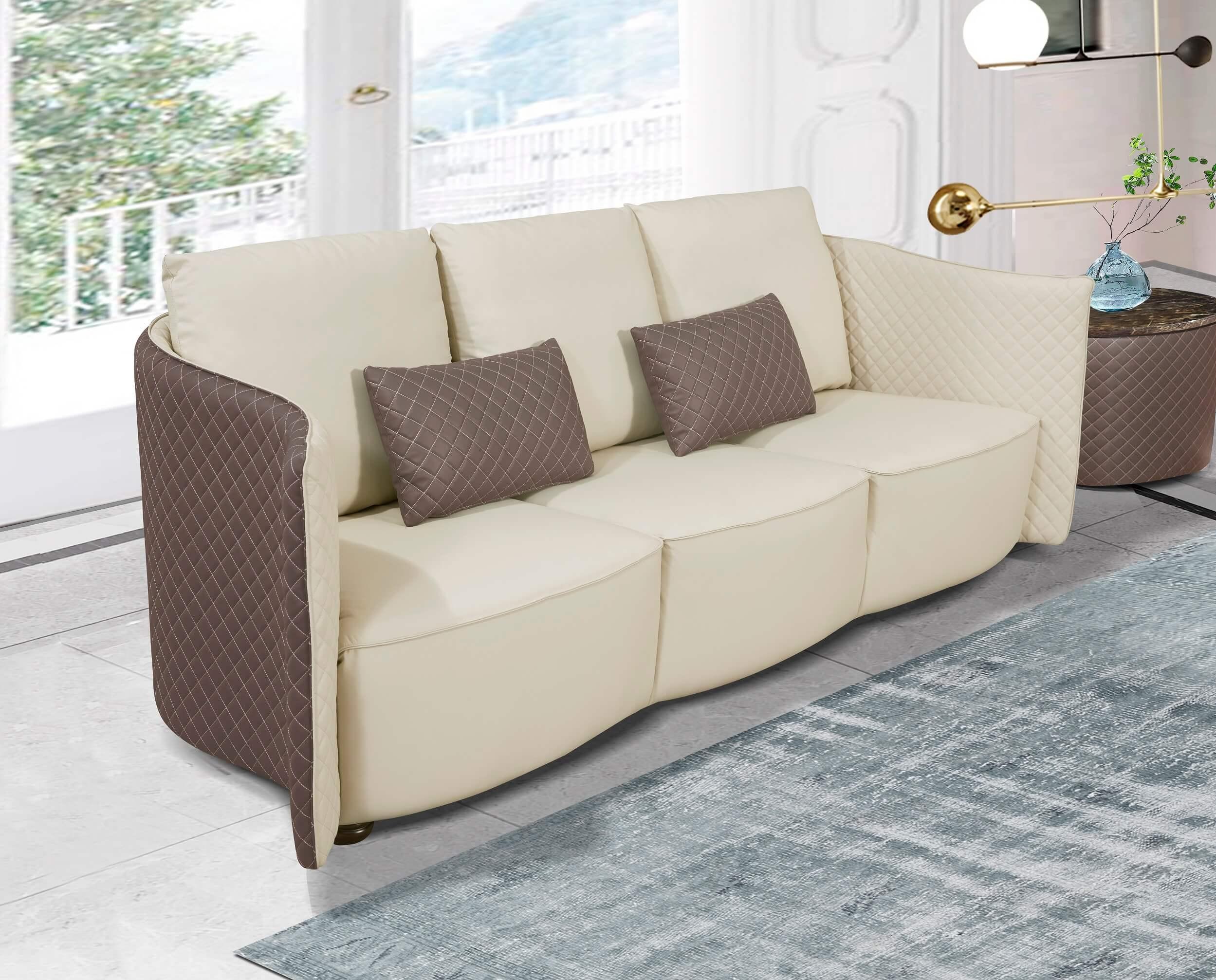 

    
Luxury Italian Leather Lite Grey & Taupe Sofa MAKASSAR EUROPEAN FURNITURE Modern
