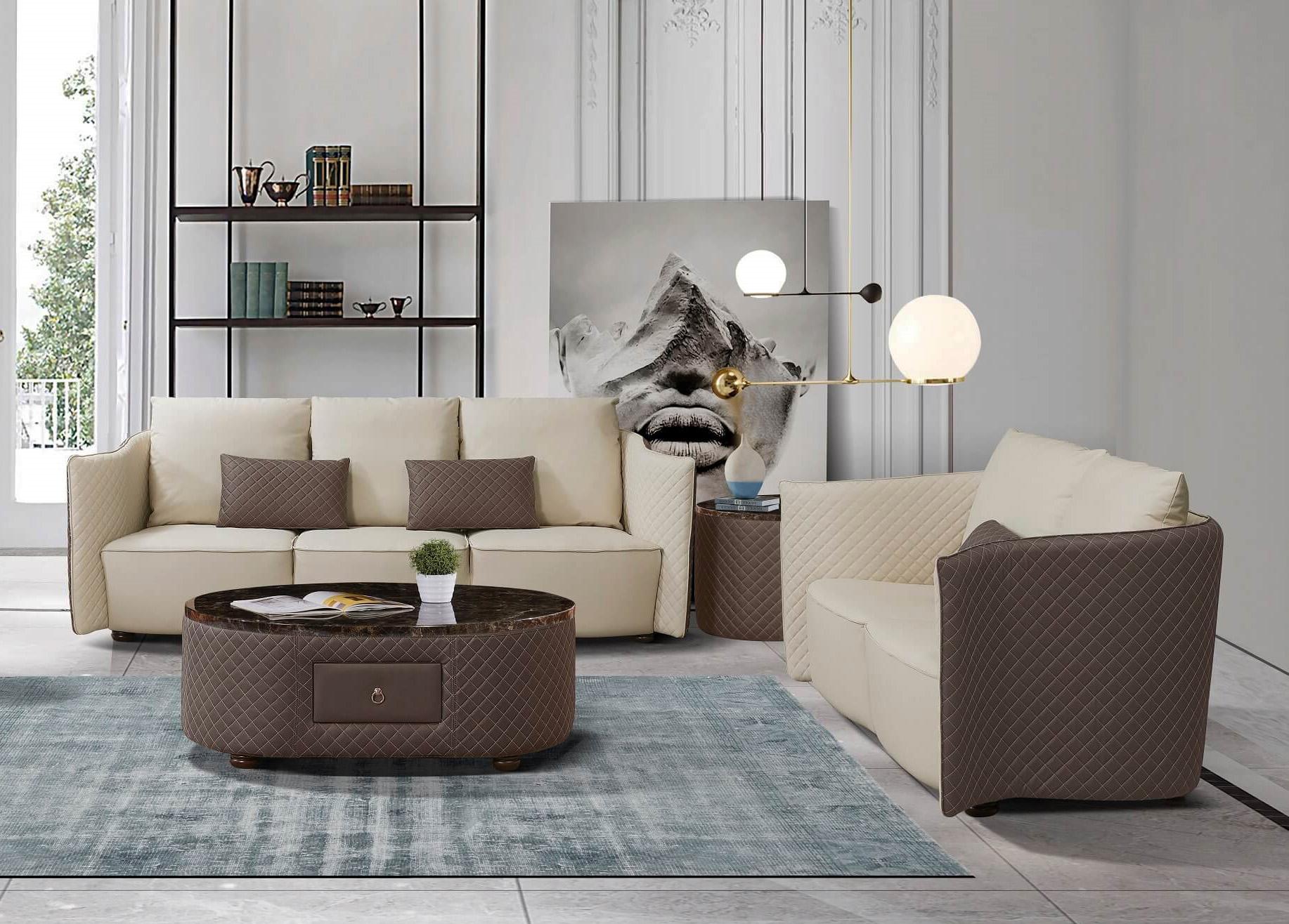 

    
Luxury Italian Leather Lite Grey & Taupe Sofa Set 2Pcs MAKASSAR EUROPEAN FURNITURE

