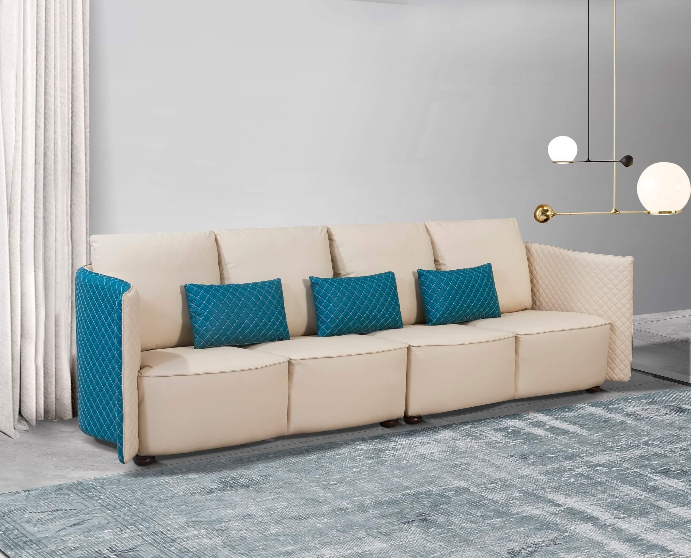 Contemporary, Modern Oversize Sofa MAKASSAR EF-52554-4S in Blue, Beige Italian Leather