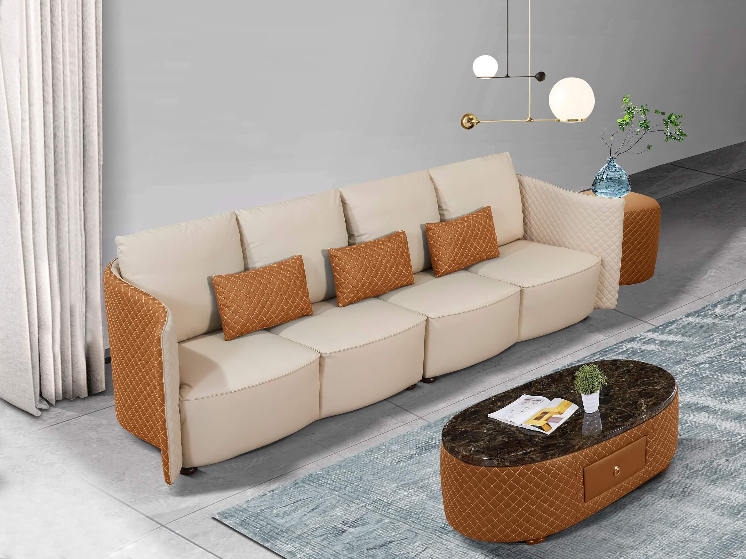 Contemporary, Modern Oversize Sofa MAKASSAR EF-52552-4S in Orange, Beige Italian Leather