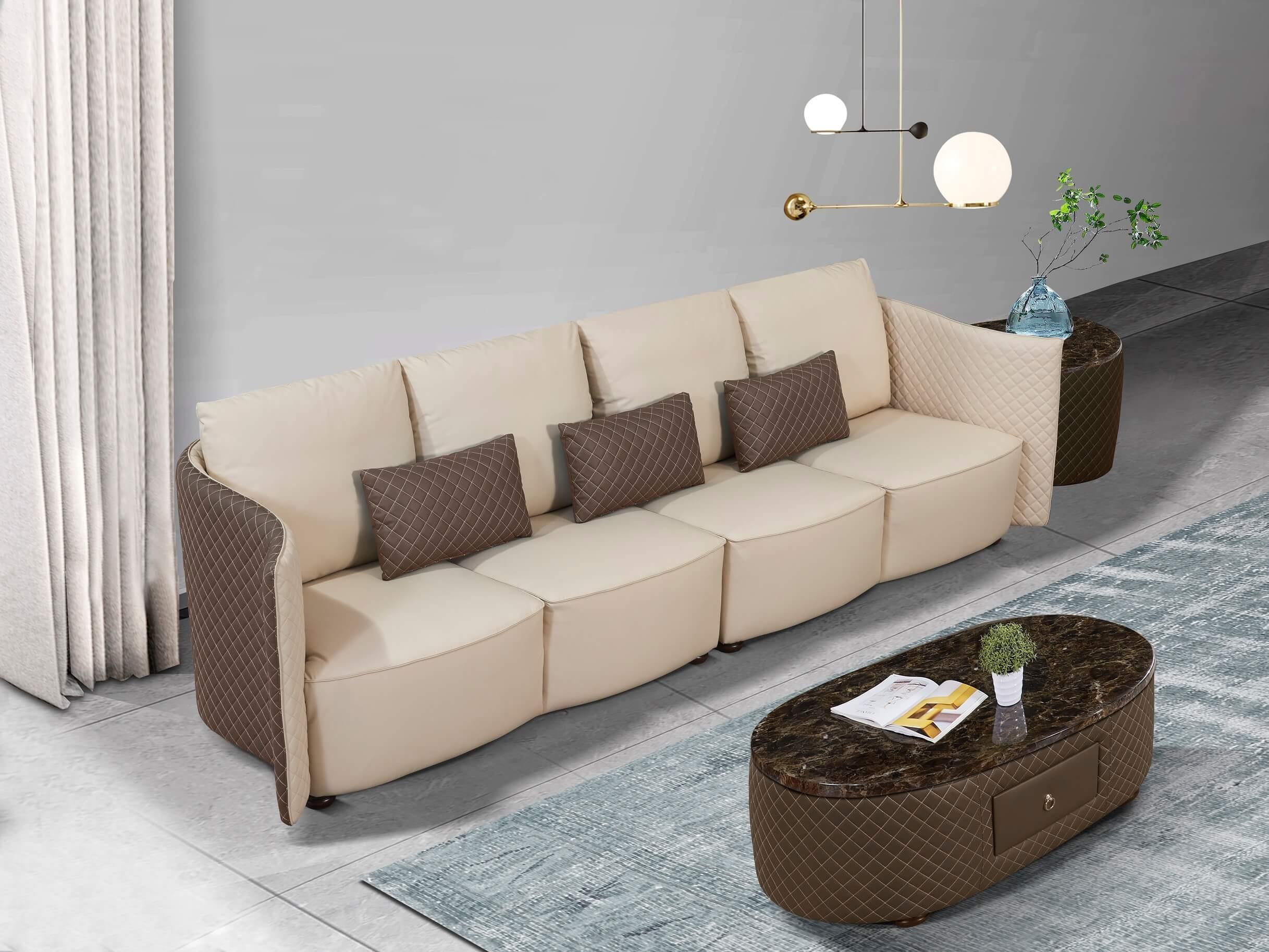 Contemporary, Modern Oversize Sofa MAKASSAR EF-52550-4S in Taupe, Gray Italian Leather