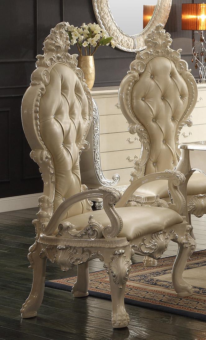 Traditional Dining Arm Chair HD-AC13012 IVORY HD-AC13012 IVORY-2PC in Silver, Ivory Bonded Leather