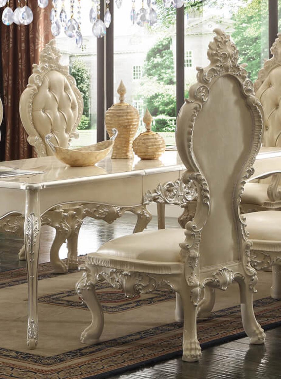 Traditional Dining Side Chair HD-13012-I HD-SC13012 IVORY-2PC in Silver, Ivory Bonded Leather