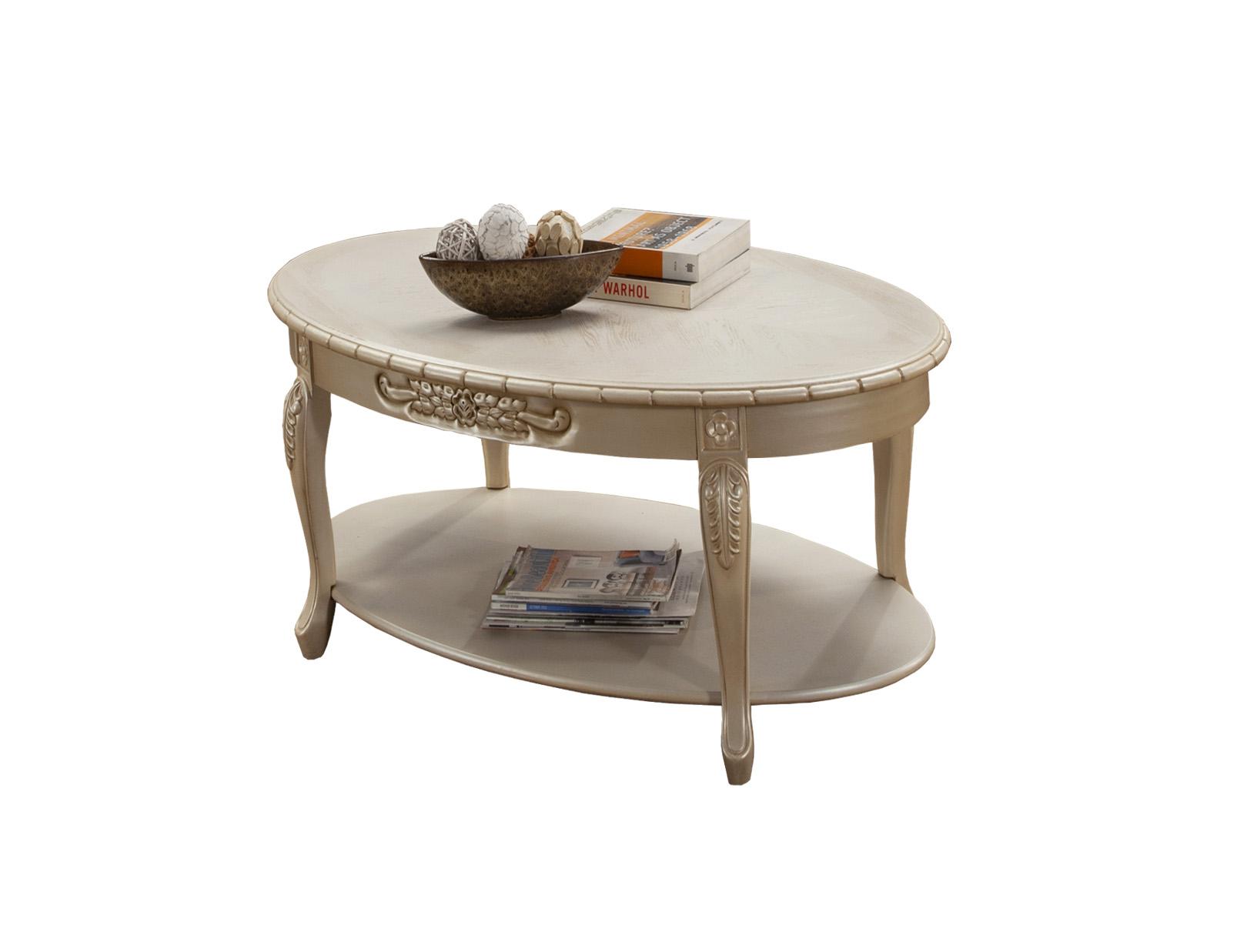

    
Luxury Ivory Finish Coffee Table Wood Trim BELLA Benetti's Classic
