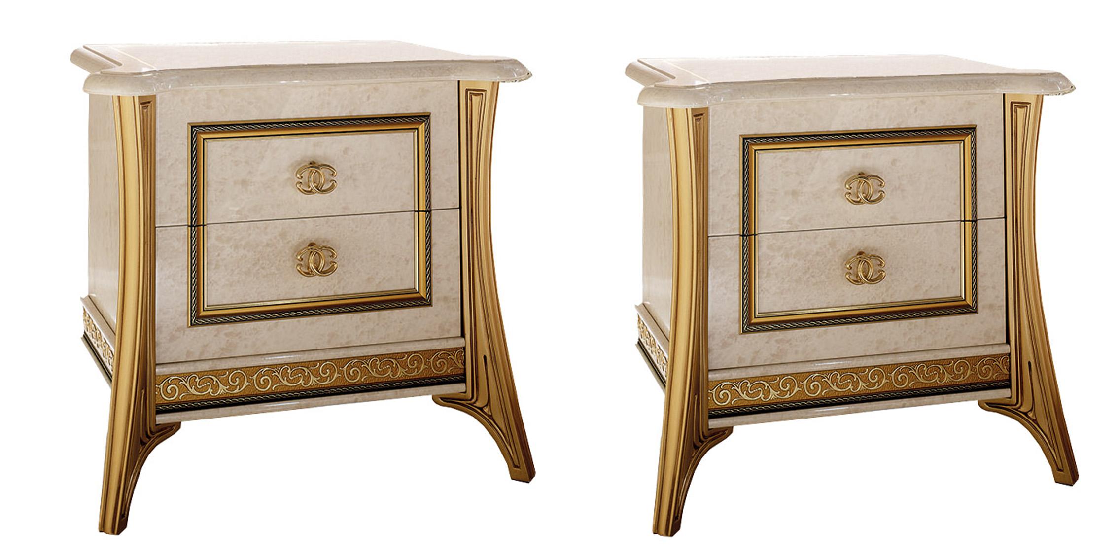 Classic, Traditional Nightstand Set MELODIAN/S MELODIAN/S-2PC in Ivory, Gold 