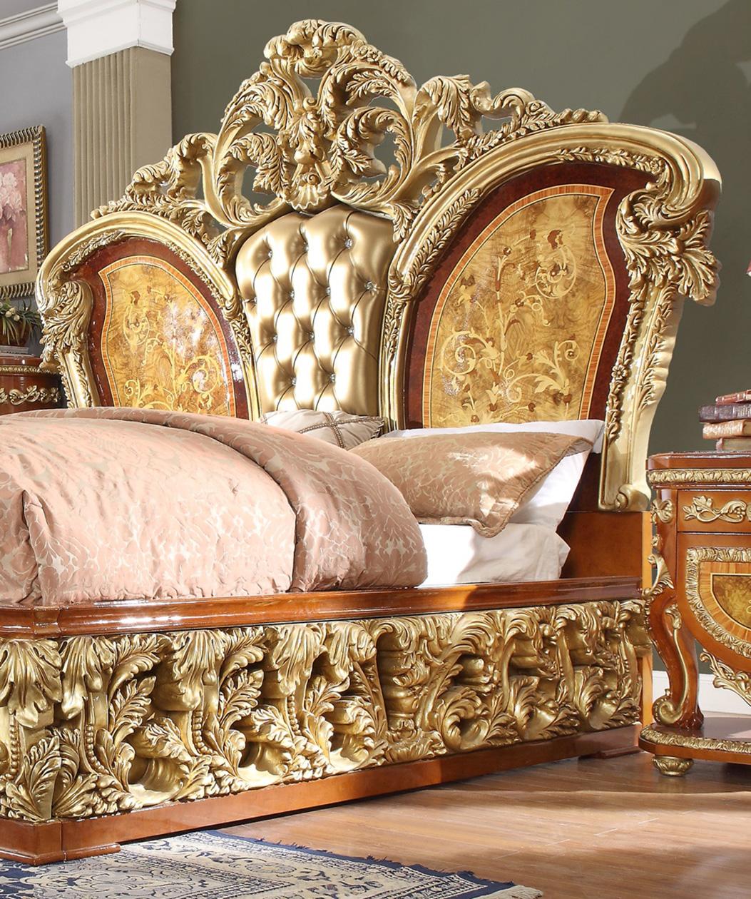 

    
Luxury King Bed Tufted Leather Gold Curved Wood Homey Design HD-8024
