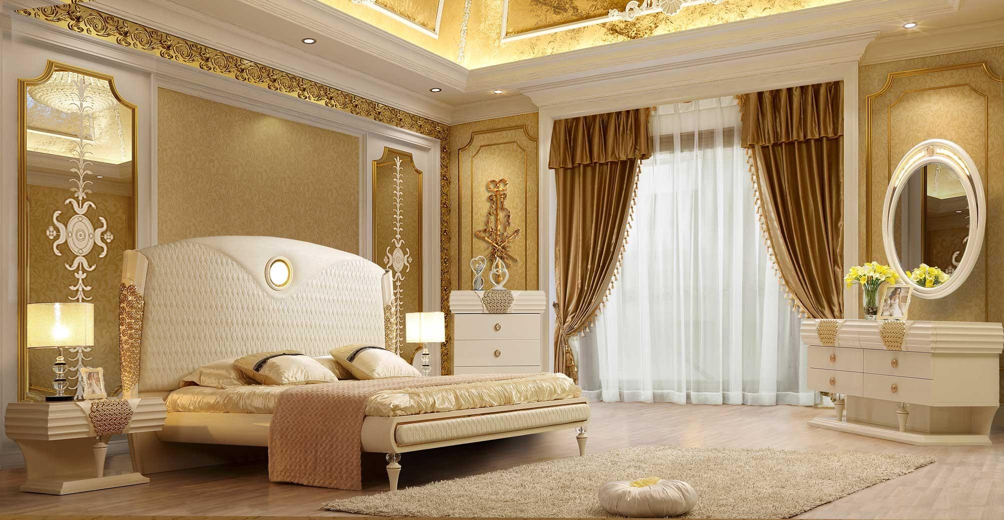 

    
Luxury King Bedroom Set 5 Pcs Cream Leather Contemporary Homey Design HD-901
