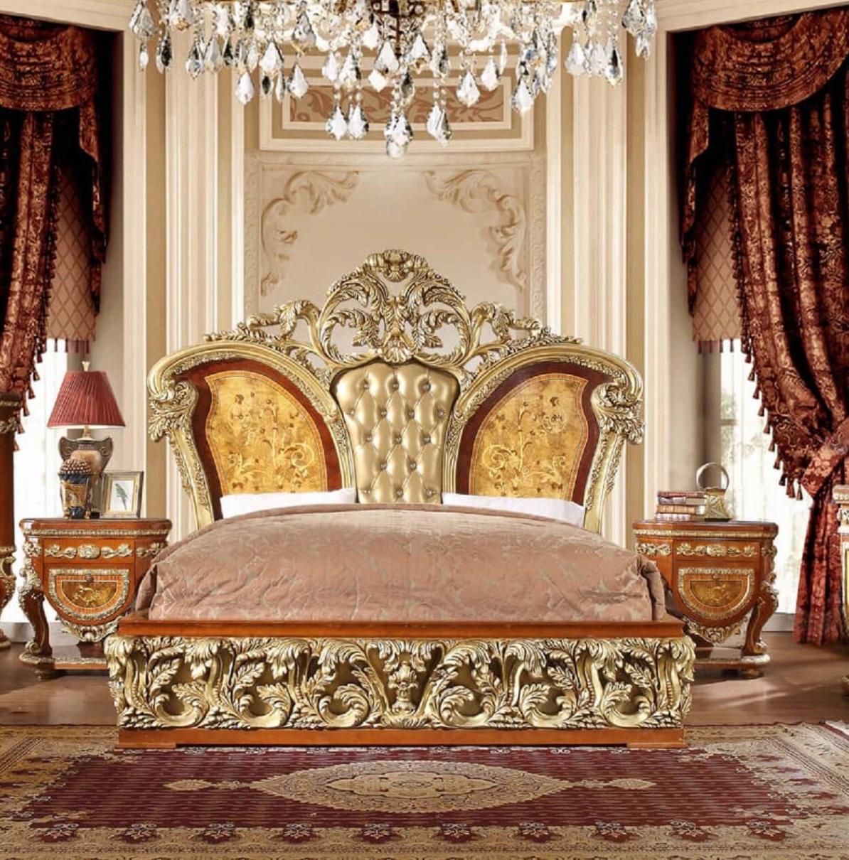 

    
HD-EK8024-Set-7 Luxury KING Bedroom Set 7 Psc Gold Curved Wood Homey Design HD-8024
