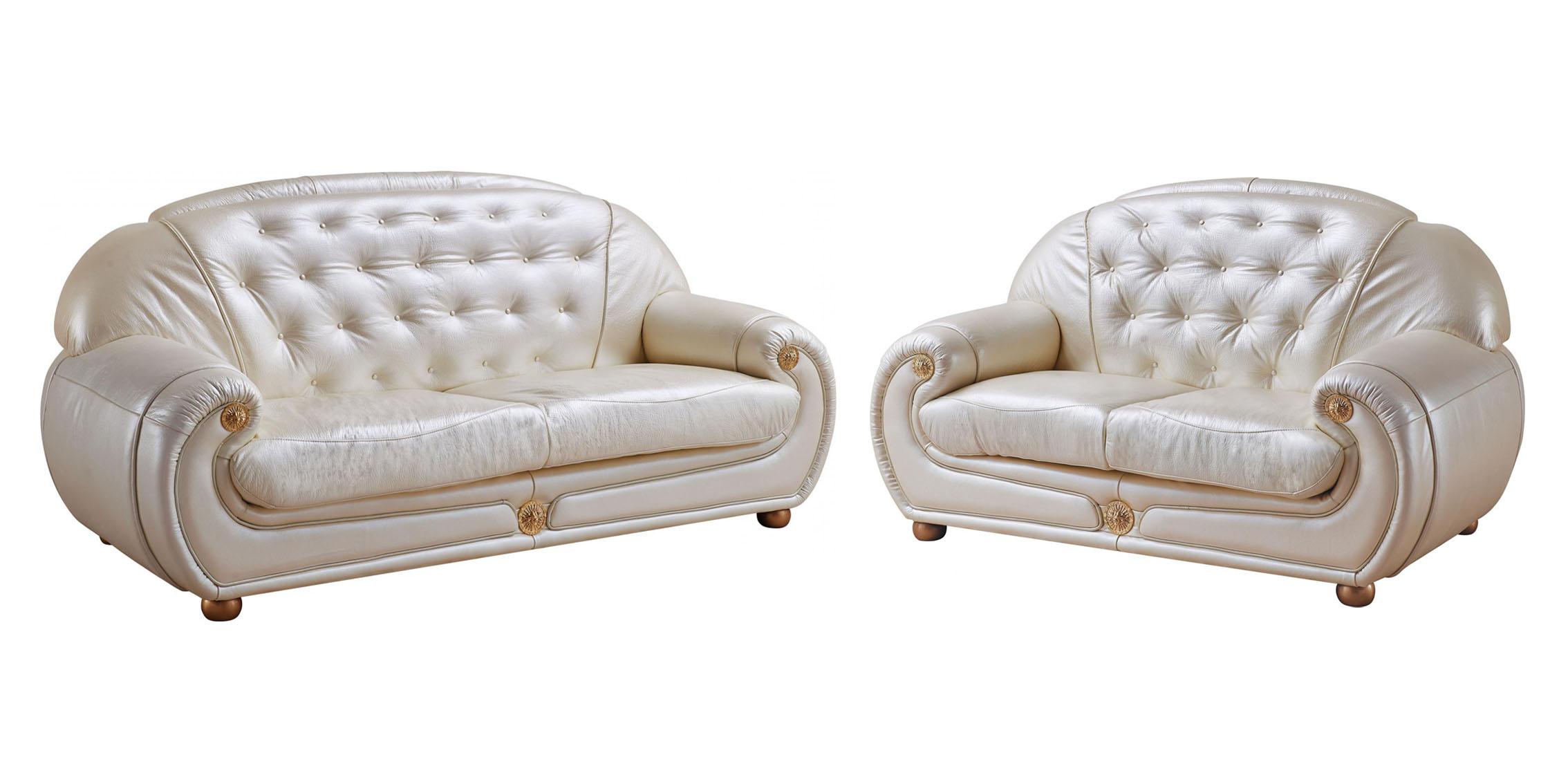 Contemporary Sofa and Loveseat Set Giza ESF Giza Beige-2PC in Light Beige Top grain leather
