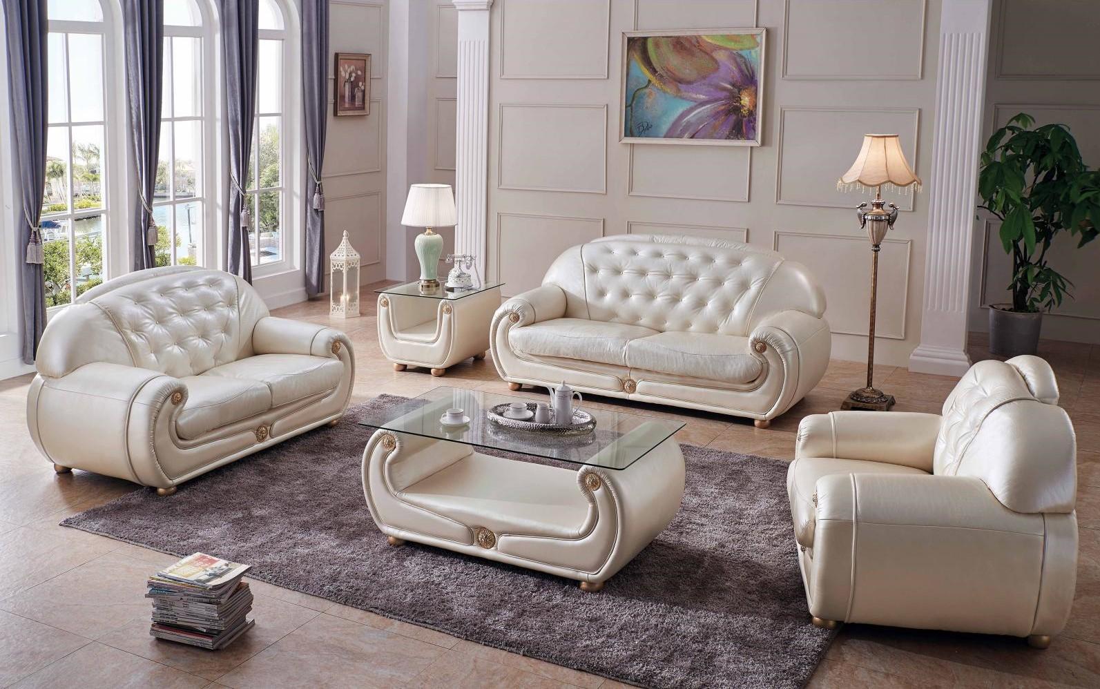 

    
Luxury Light Beige Top Grain Leather Sofa Set w/ Coffee Table 4Pcs Contemporary ESF Giza
