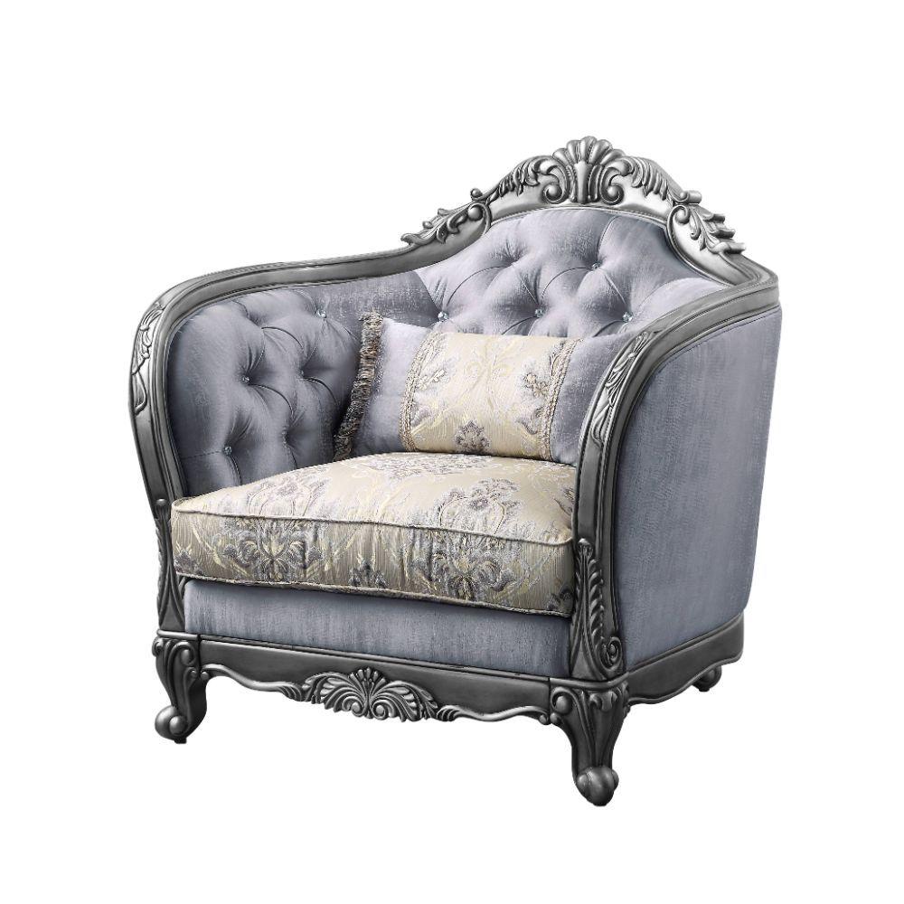 Classic, Traditional,  Vintage Arm Chair Ariadne 55347 in Platinum, Silver, Gray Fabric