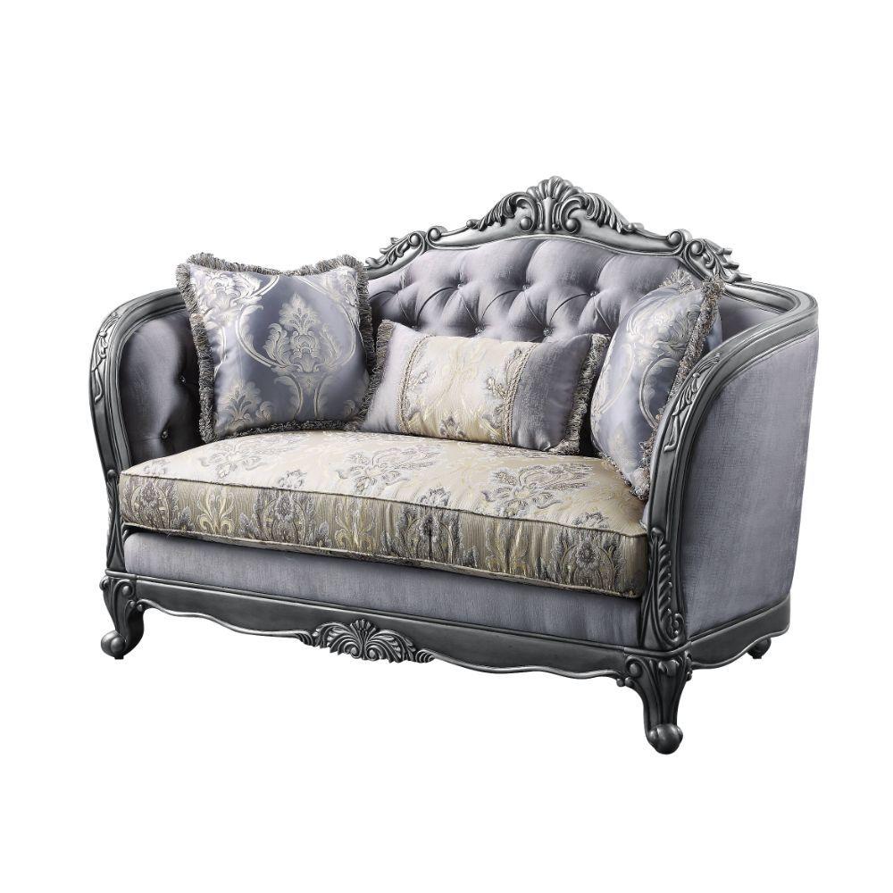 Classic, Traditional,  Vintage Loveseat Ariadne 55346 in Platinum, Silver, Gray Fabric