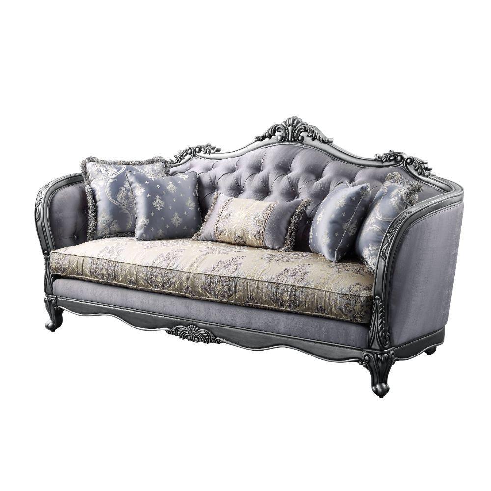 Classic, Traditional,  Vintage Sofa Ariadne 55345 in Platinum, Silver, Gray Fabric