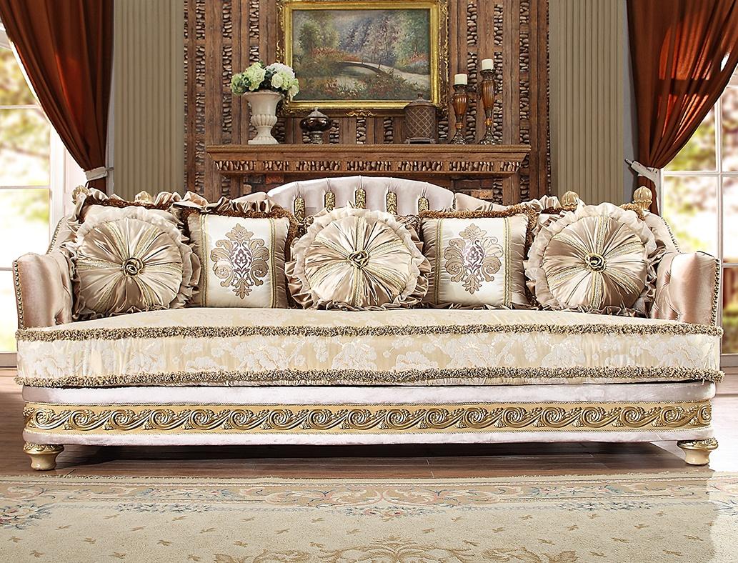 

    
Metallic Bright Gold & Tan Sofa Set 3Pcs Traditional Homey Design HD-814

