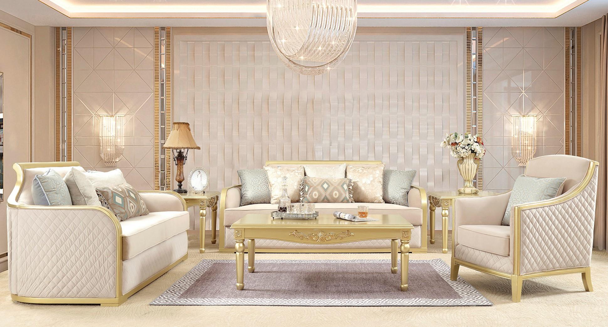 

    
Luxury Metallic Gold Finish Sofa Set 3Pcs Modern Homey Design HD-699
