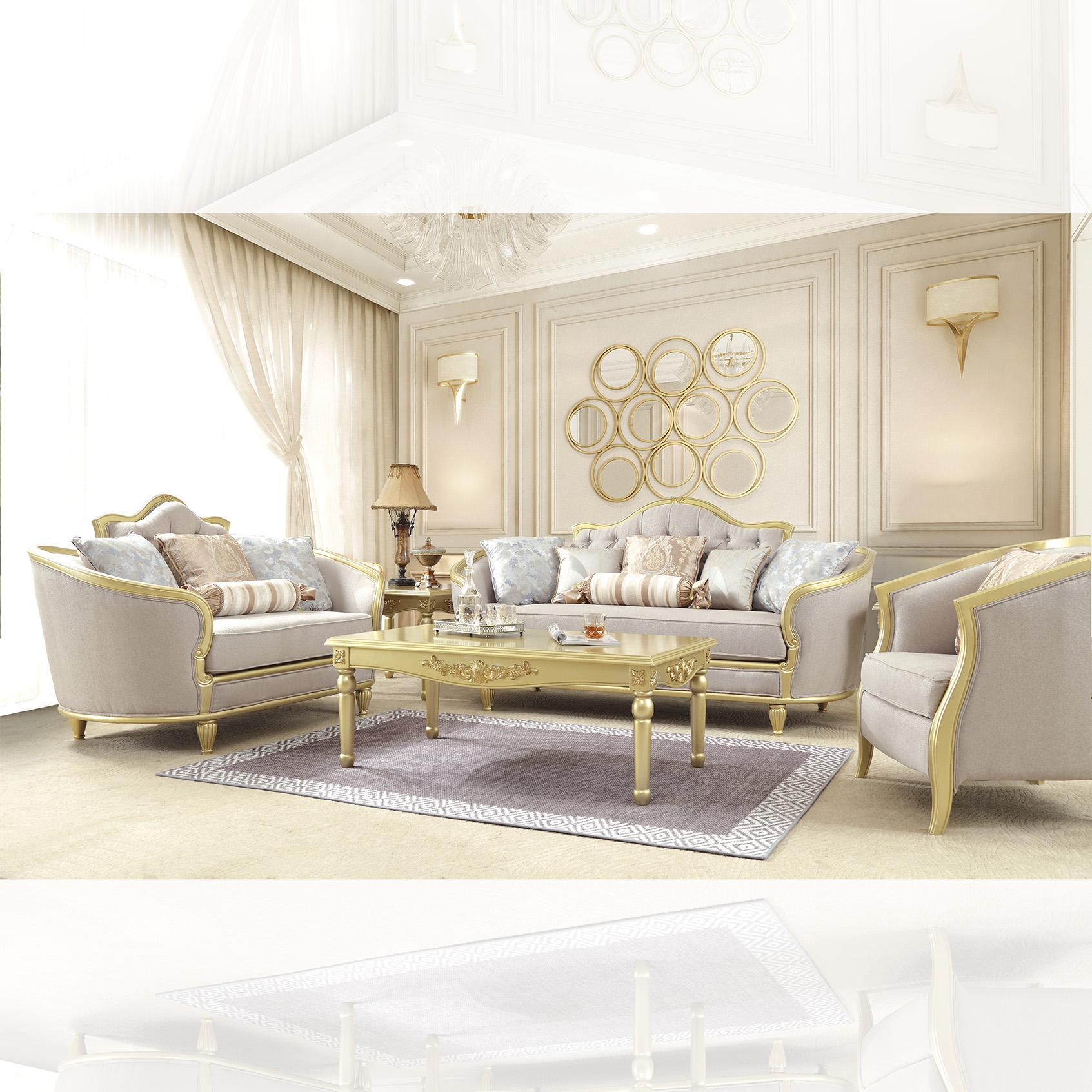 

                    
Buy Luxury Metallic Gold Finish Sofa Set 3Pcs Modern Homey Design HD-710
