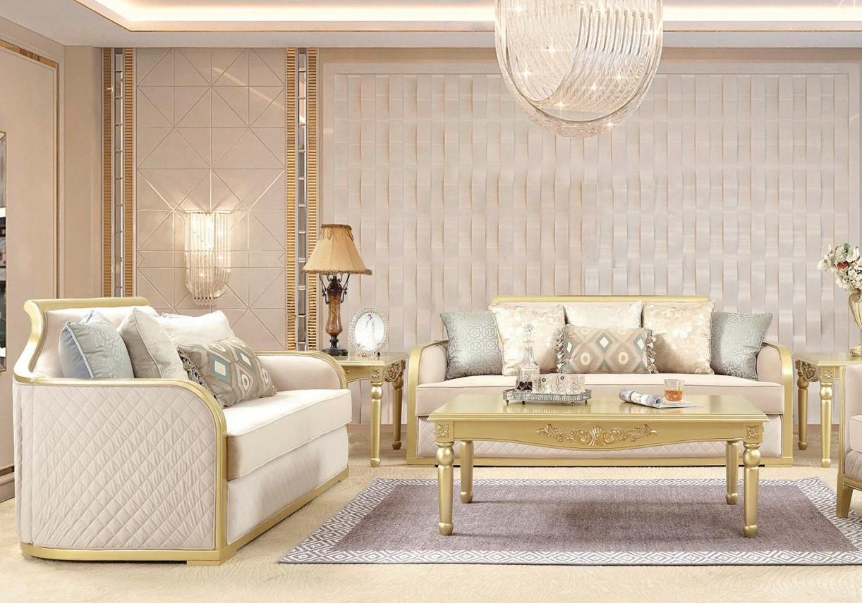 

    
Luxury Metallic Gold Finish Sofa Set 2Pcs Modern Homey Design HD-699
