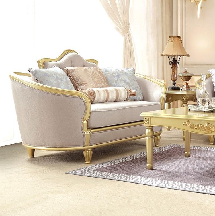 

                    
Homey Design Furniture HD-710 Sofa and Loveseat Beige/Gold Finish/Metallic Fabric Purchase 
