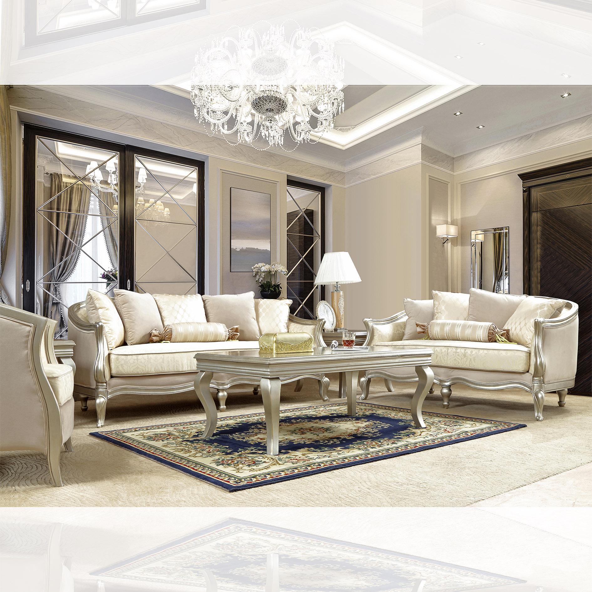 

                    
Buy Luxury Metallic Silver Finish Sofa Set 3Pcs Modern Homey Design HD-700
