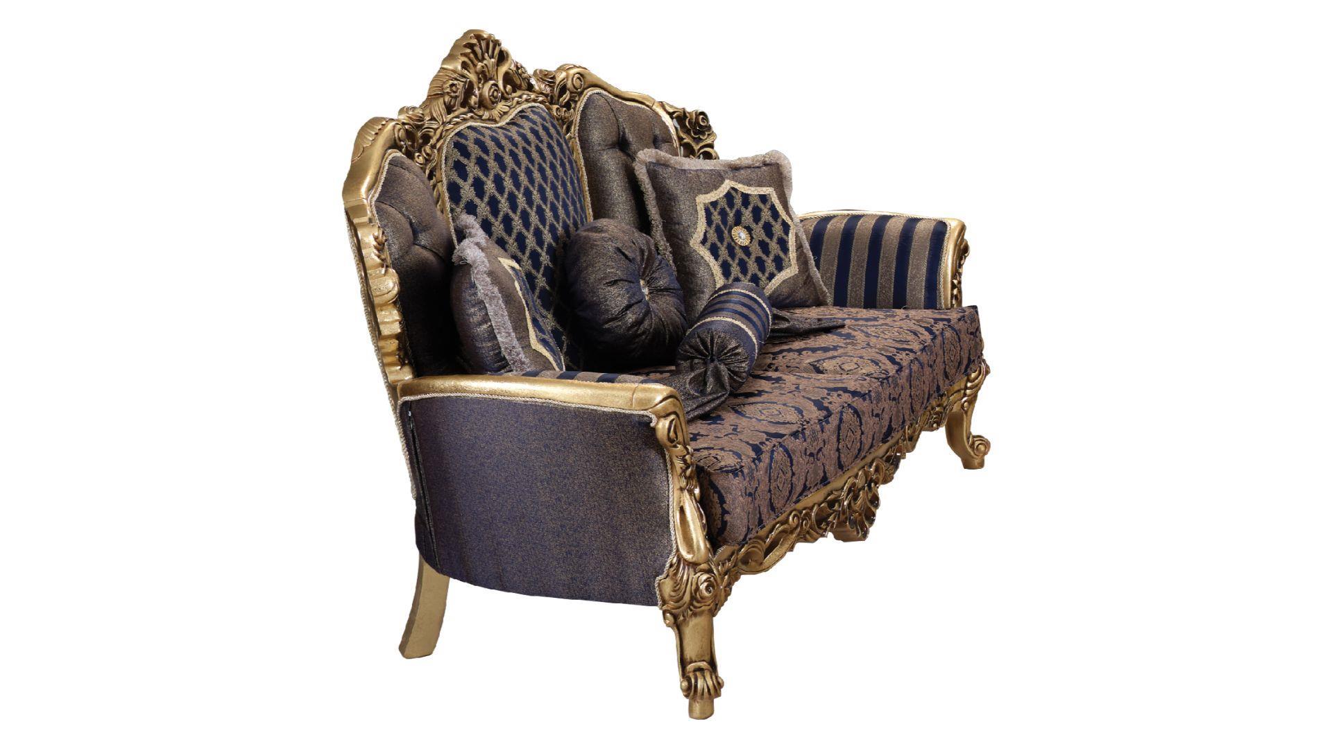 Classic, Traditional Loveseat VICTORIA VICTORIA-L in Navy, Gold Chenille