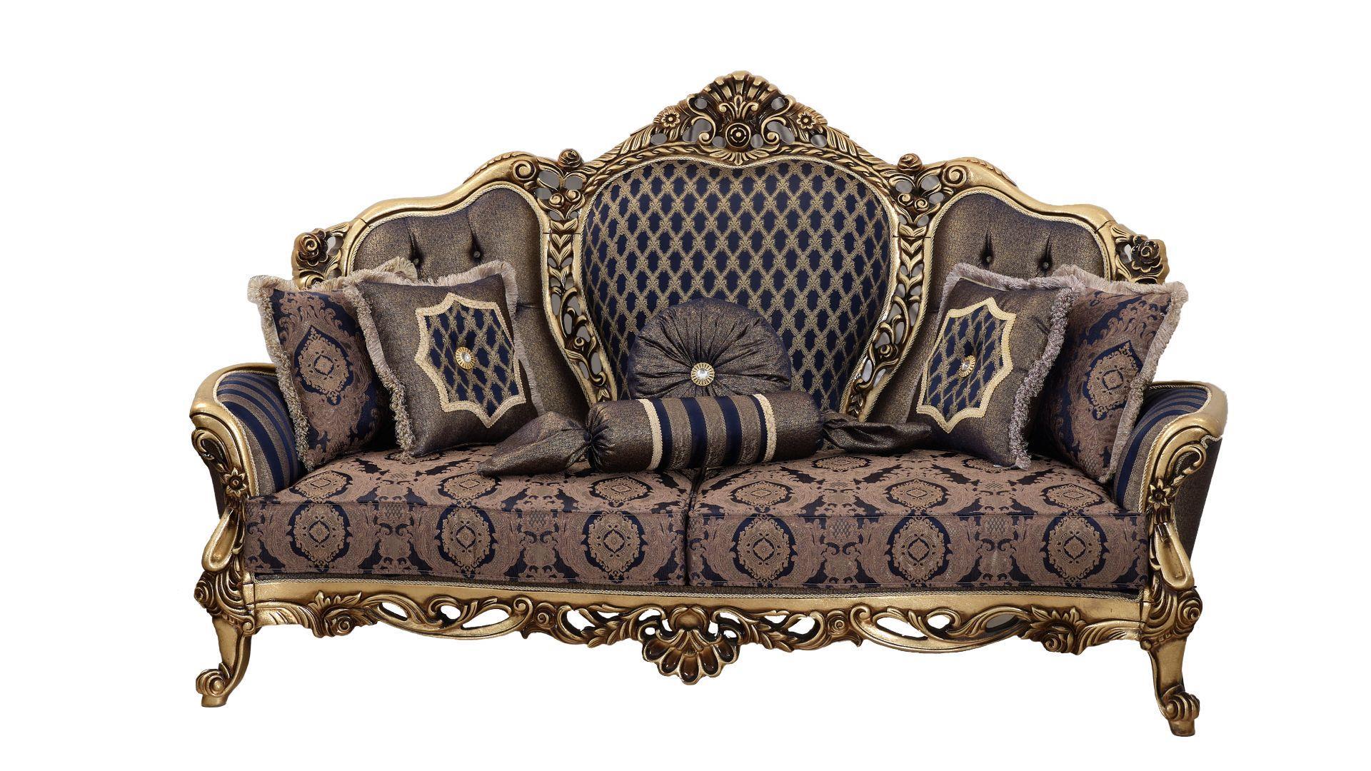 Classic, Traditional Sofa VICTORIA VICTORIA-S in Navy, Gold Chenille