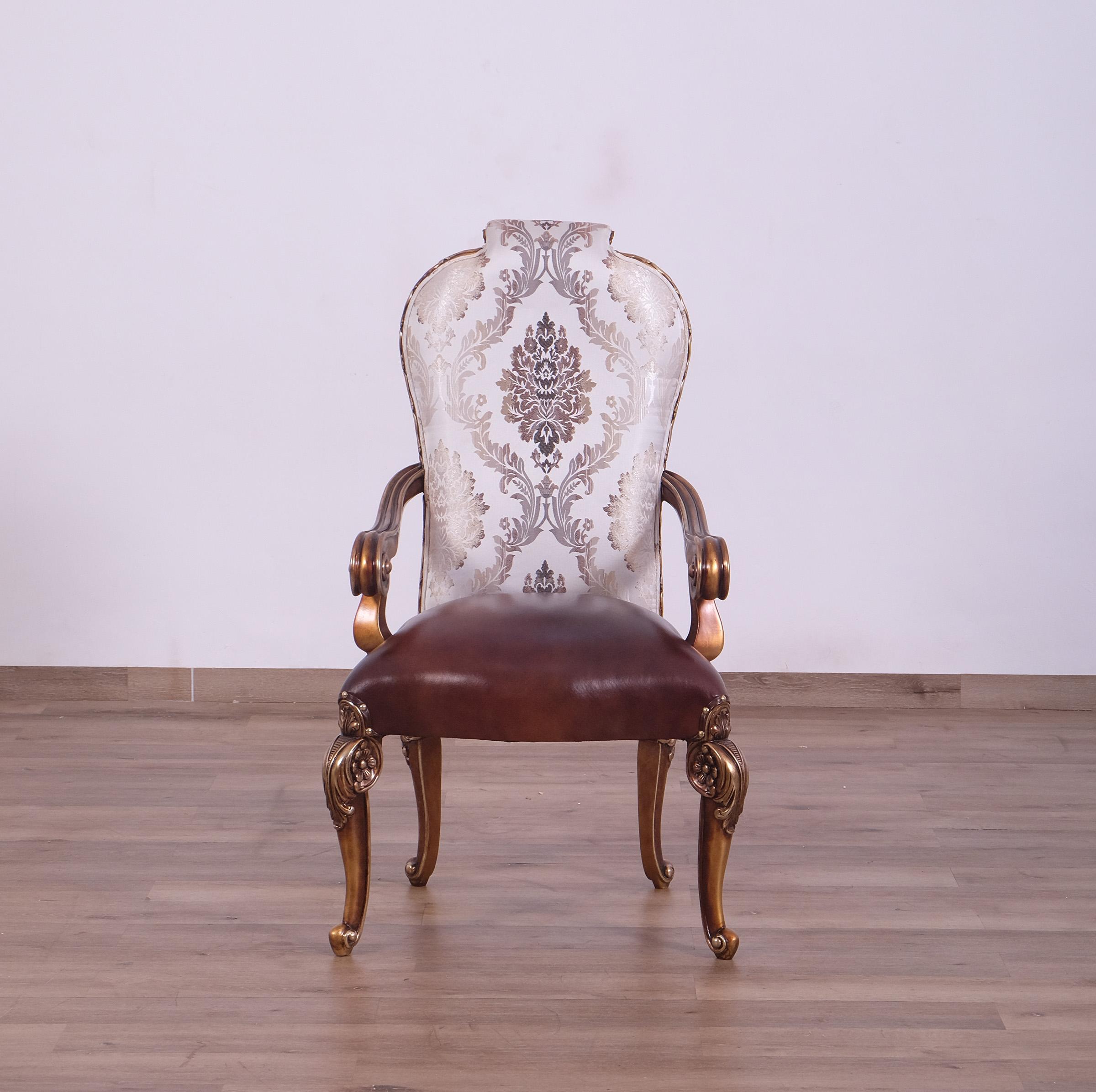 

    
EUROPEAN FURNITURE BELLAGIO Dining Arm Chair Set Pearl/Gold/Bronze 40055-AC-Set-2
