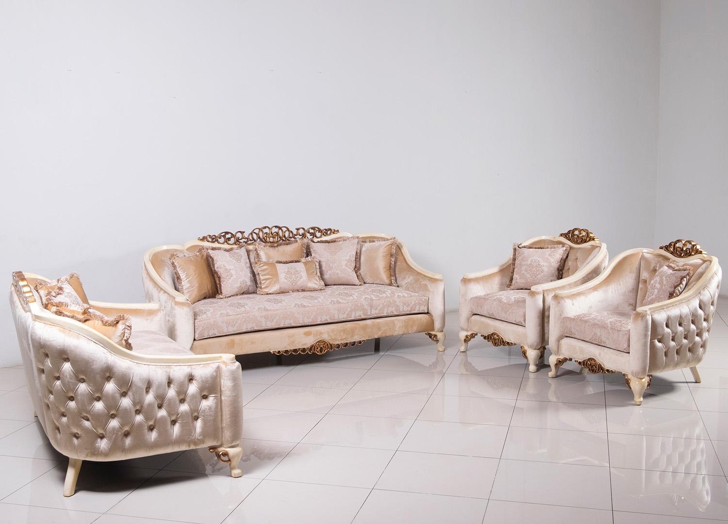 

    
45350-S Luxury Pearl Antique Dark Gold Wood Trim ANGELICA Sofa EUROPEAN FURNITURE
