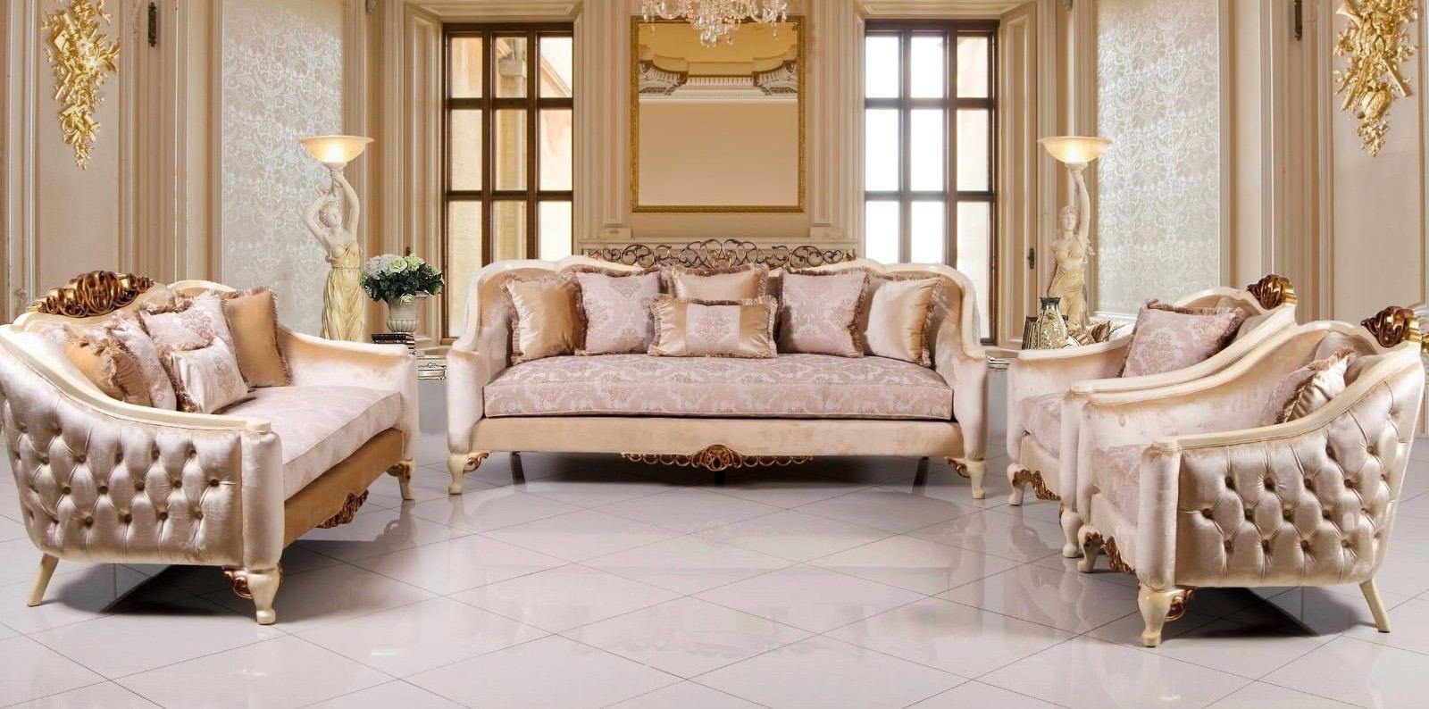 

    
 Photo  Luxury Pearl Antique Dark Gold Wood Trim ANGELICA Sofa EUROPEAN FURNITURE
