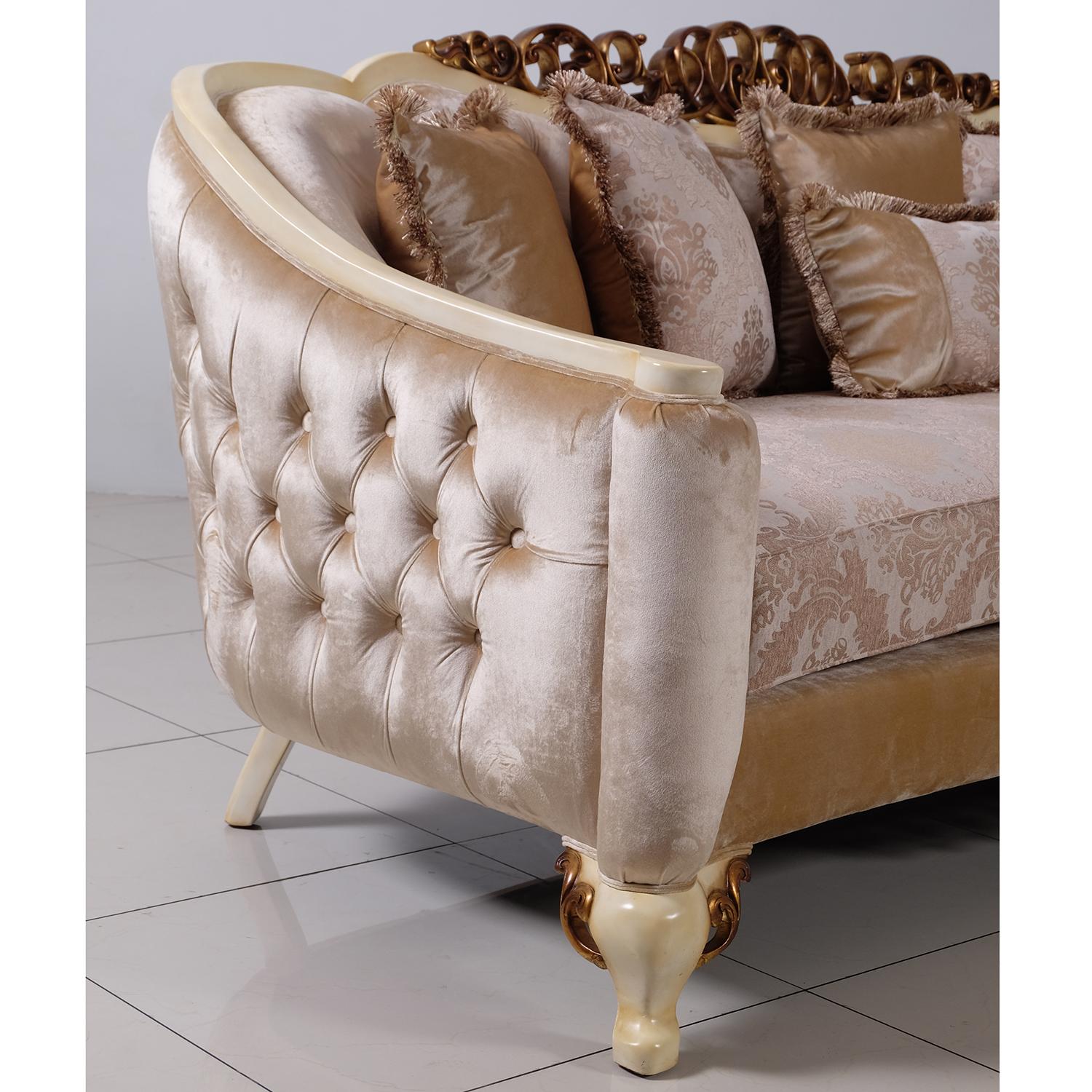 

    
 Shop  Luxury Pearl Antique Dark Gold Wood Trim ANGELICA Sofa Set 2Pcs EUROPEAN FURNITURE
