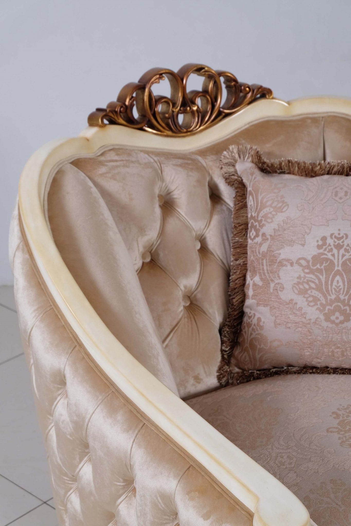 

    
Luxury Pearl Antique Dark Gold Wood Trim ANGELICA Sofa Set 3Pcs EUROPEAN FURNITURE
