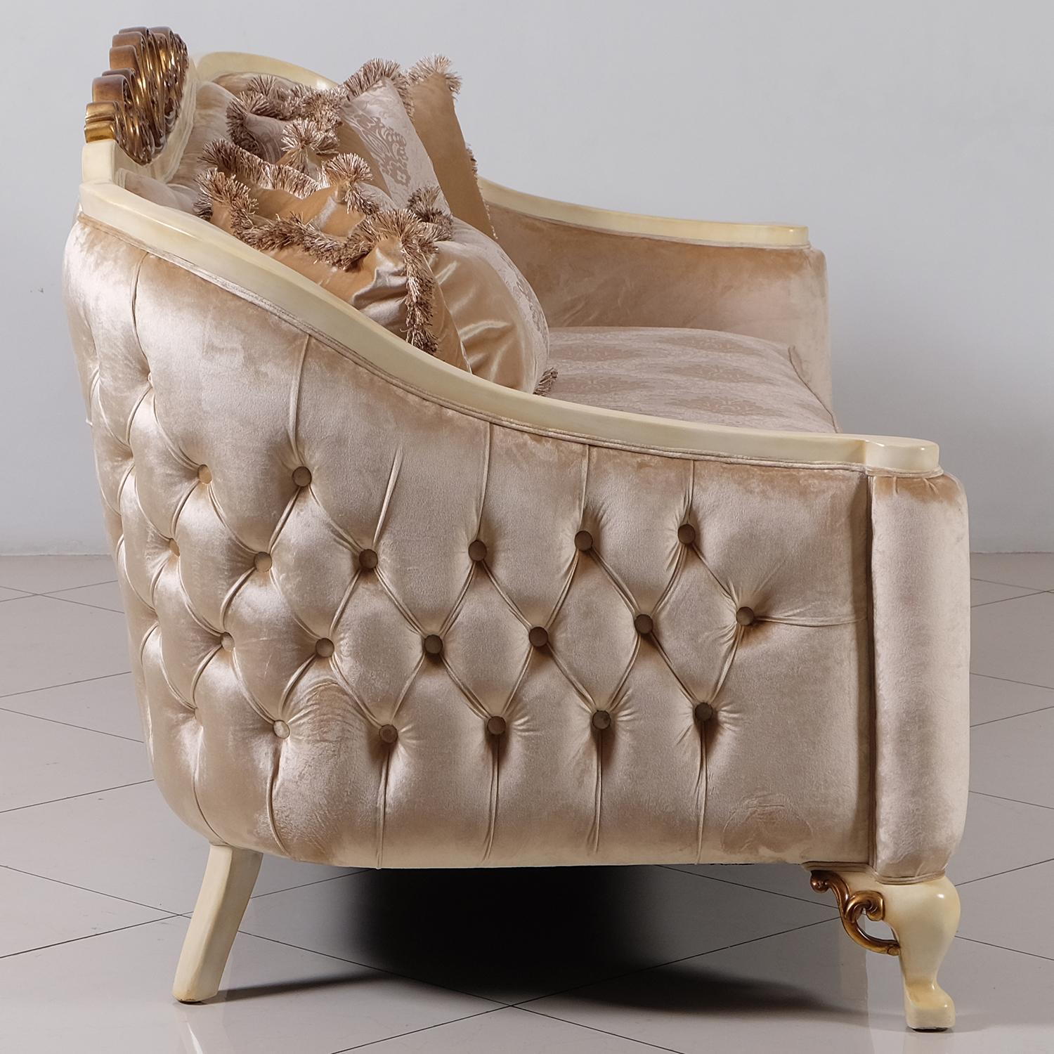 

    
 Order  Luxury Pearl Antique Dark Gold Wood Trim ANGELICA Sofa Set 4Pcs EUROPEAN FURNITURE
