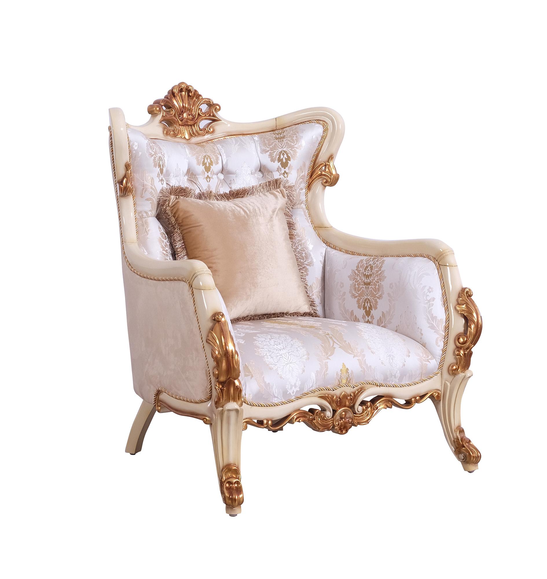 Classic, Traditional Arm Chair VERONICA III 47072-C in Pearl, Antique, Gold Fabric