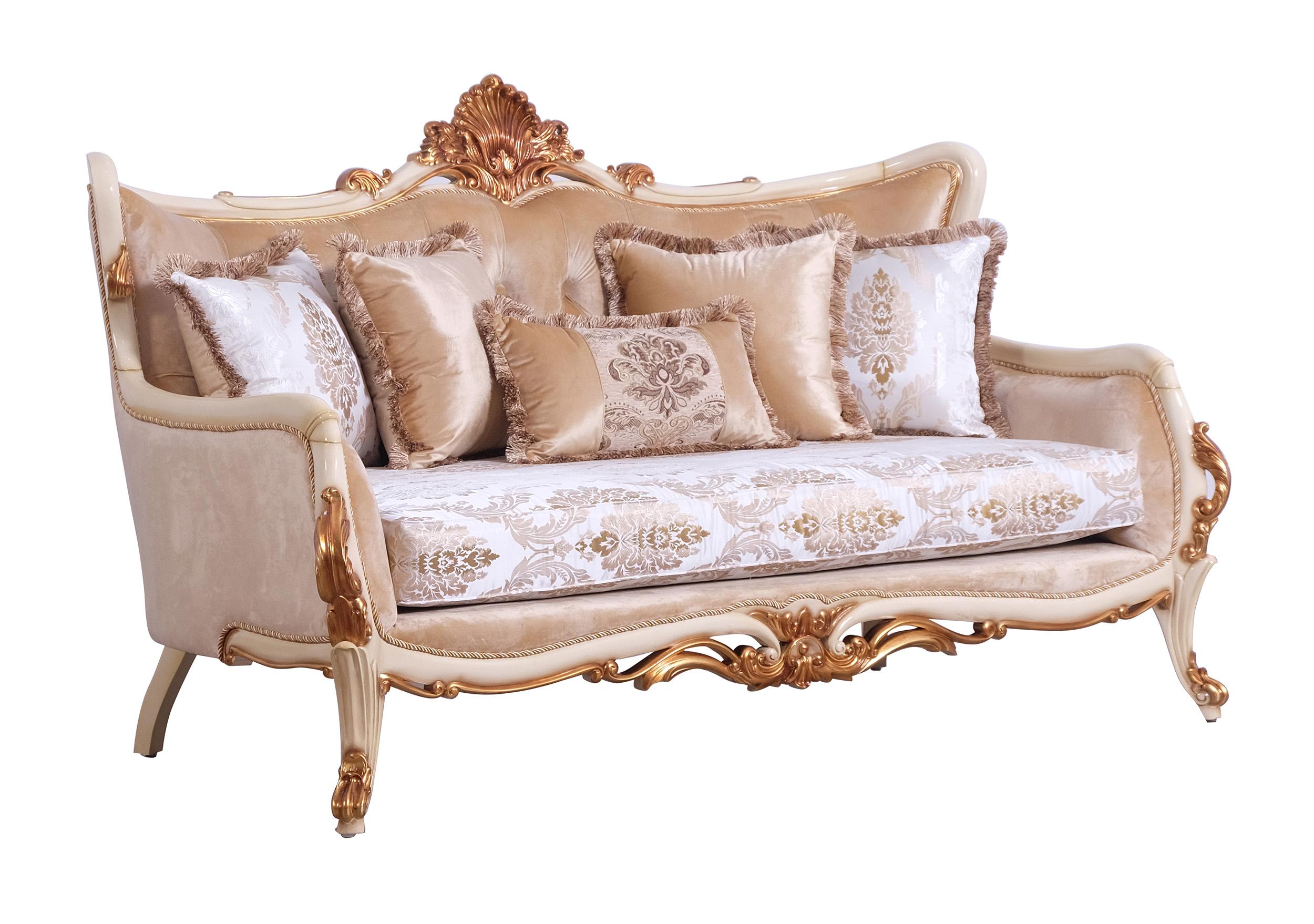 Classic, Traditional Loveseat VERONICA III 47072-L in Pearl, Antique, Gold Fabric