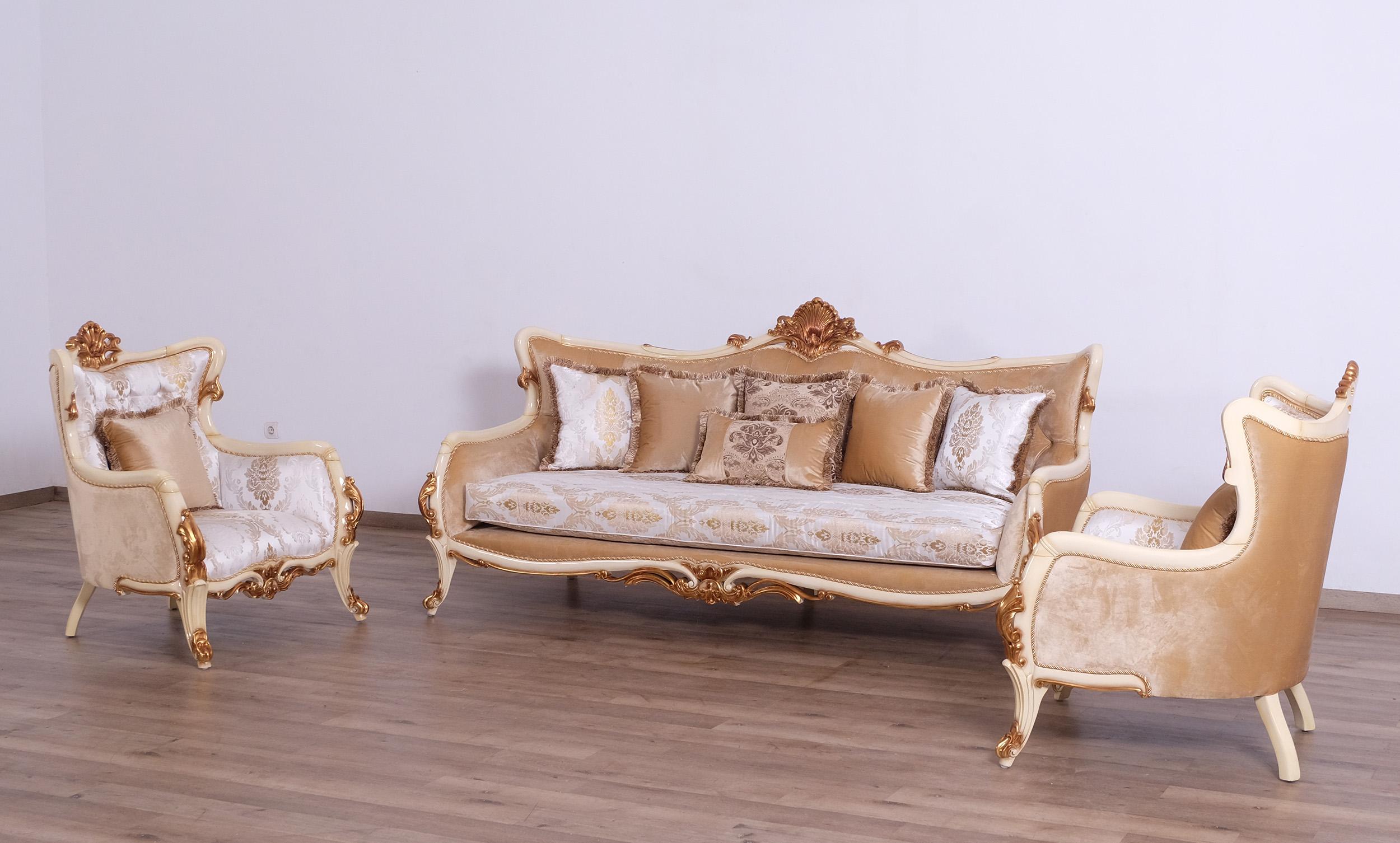 

    
 Order  Luxury Pearl Beige & Gold VERONICA III Sofa EUROPEAN FURNITURE Traditional
