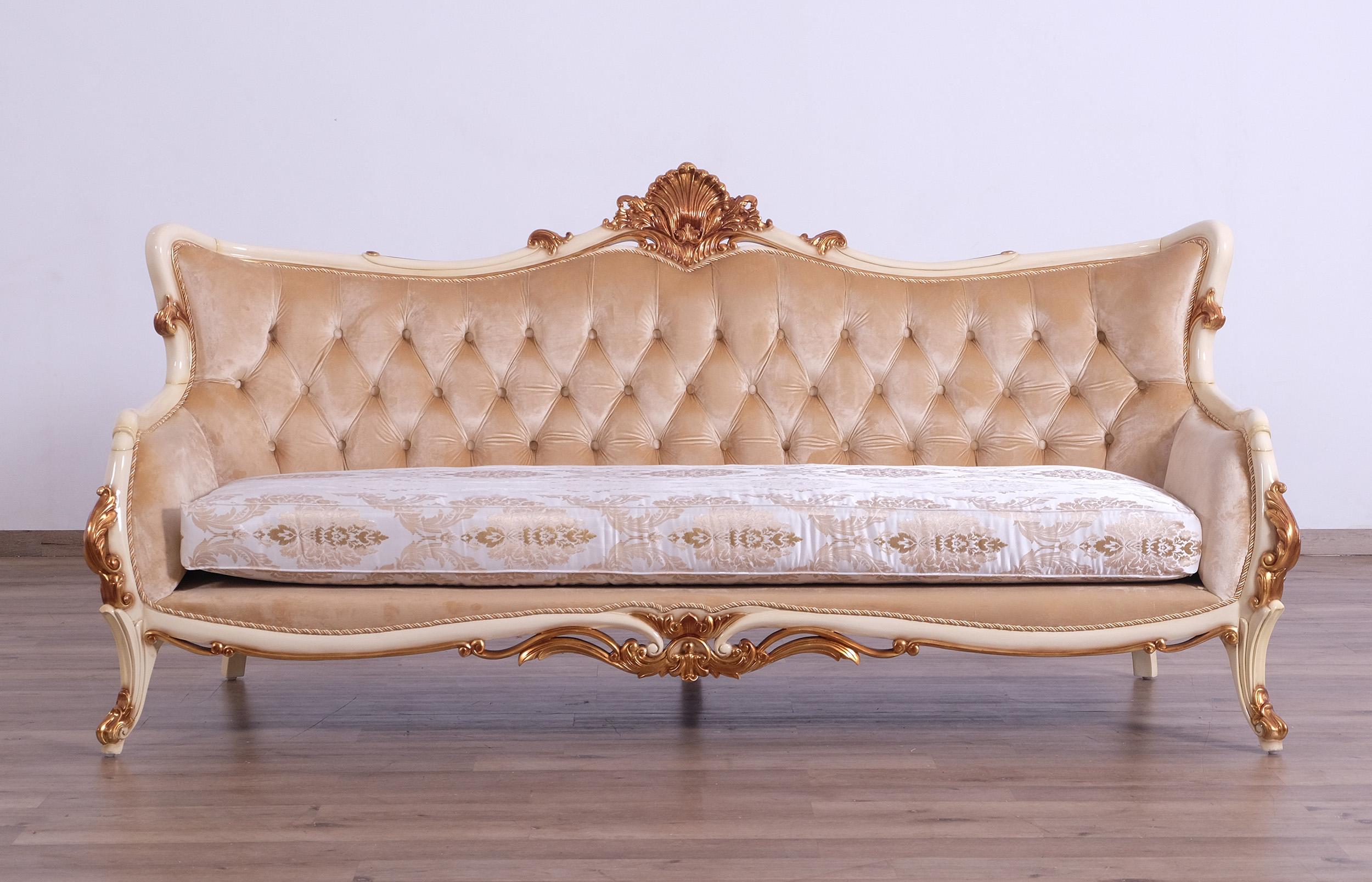 

    
Luxury Pearl Beige & Gold VERONICA III Sofa EUROPEAN FURNITURE Traditional
