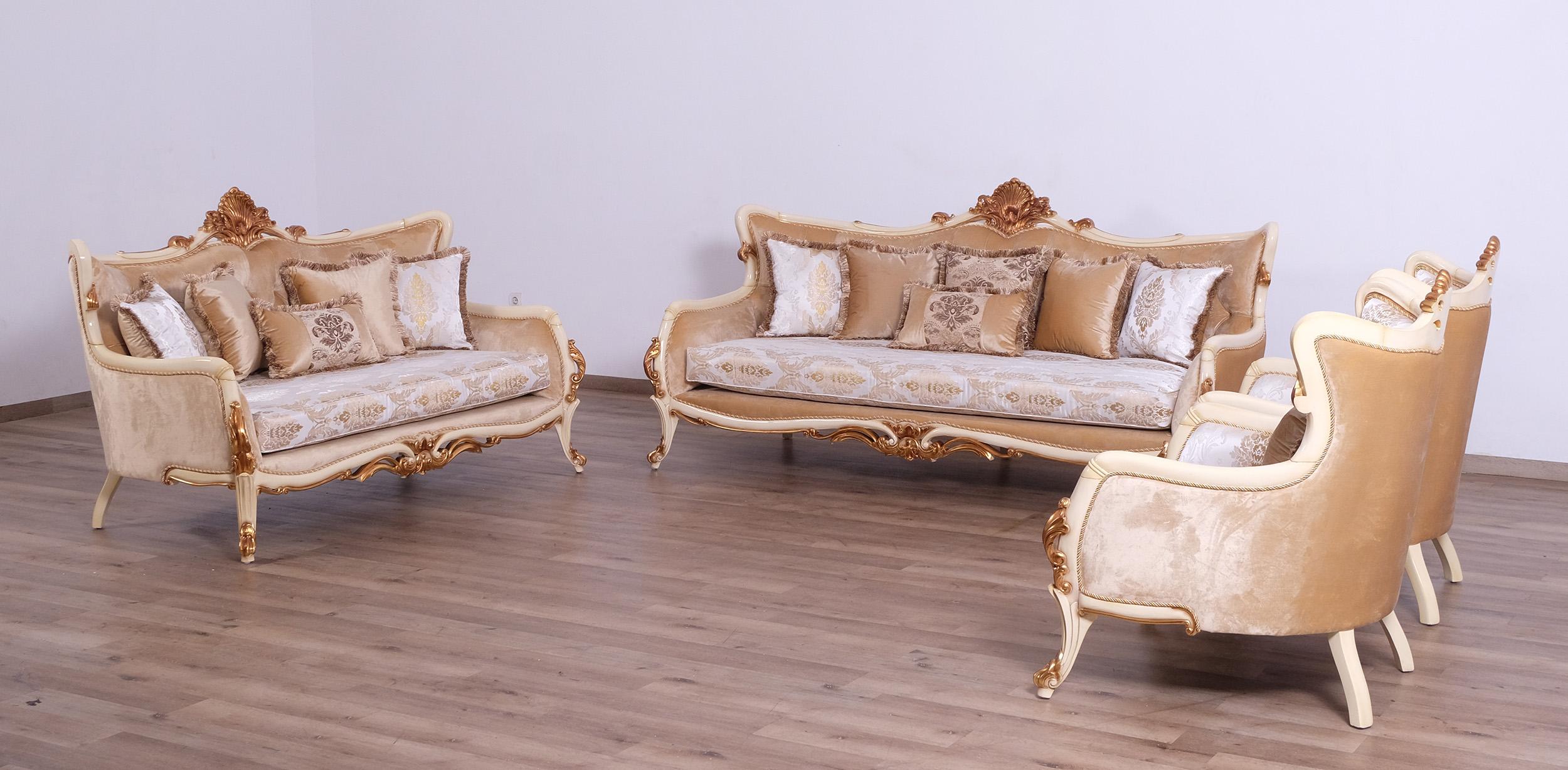 

    
 Order  Luxury Pearl Beige & Gold VERONICA III Sofa Set 3 EUROPEAN FURNITURE Traditional
