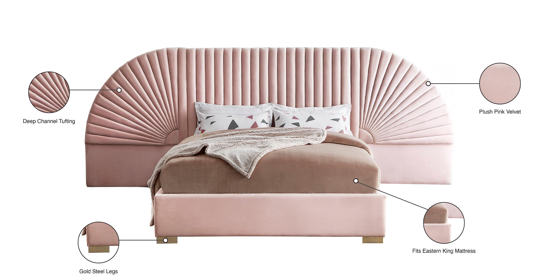 

        
753359802916Luxury Pink Velvet Channel-Tufted King Bed Set 3P CLEO Pink-K Meridian Modern
